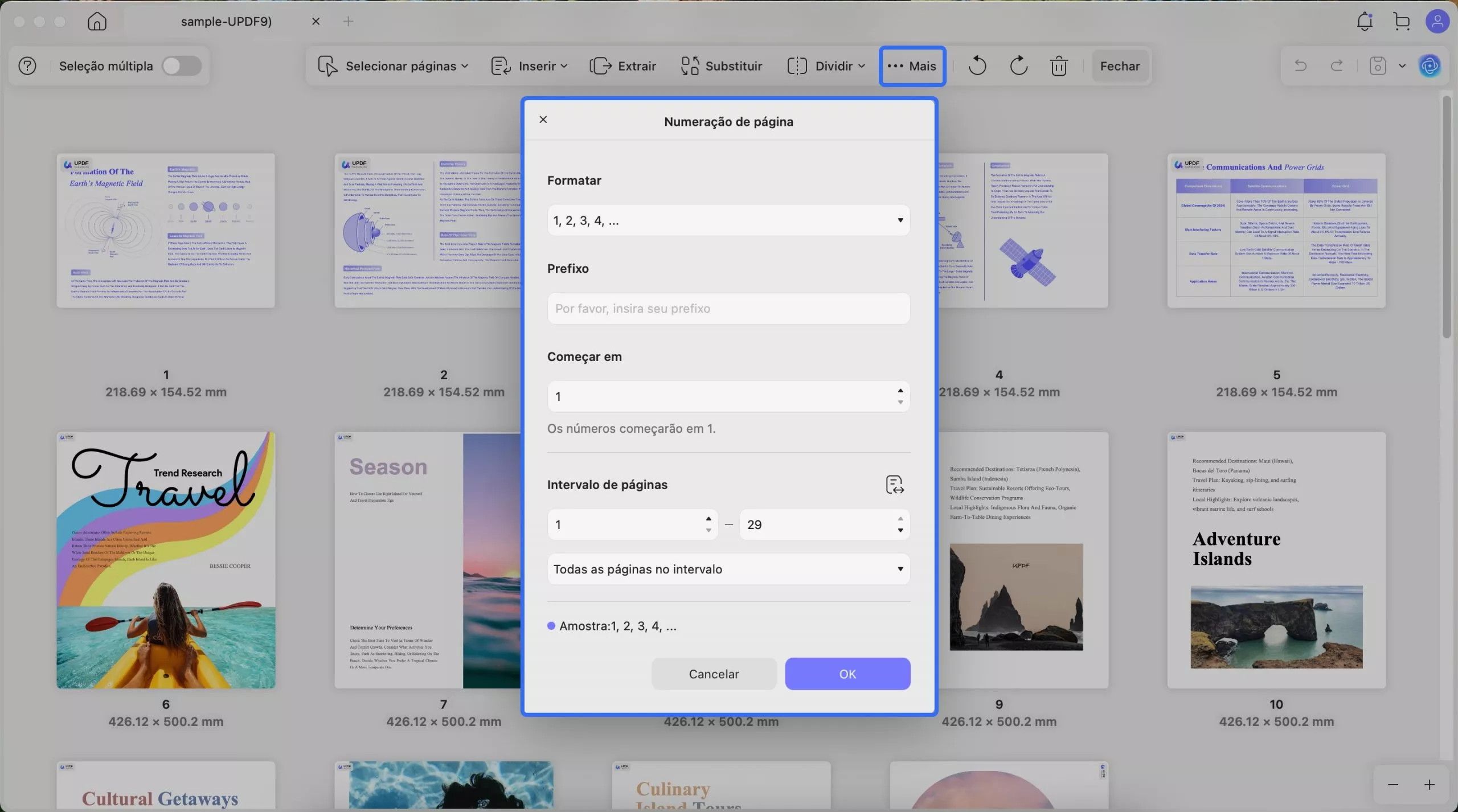 numeração de página