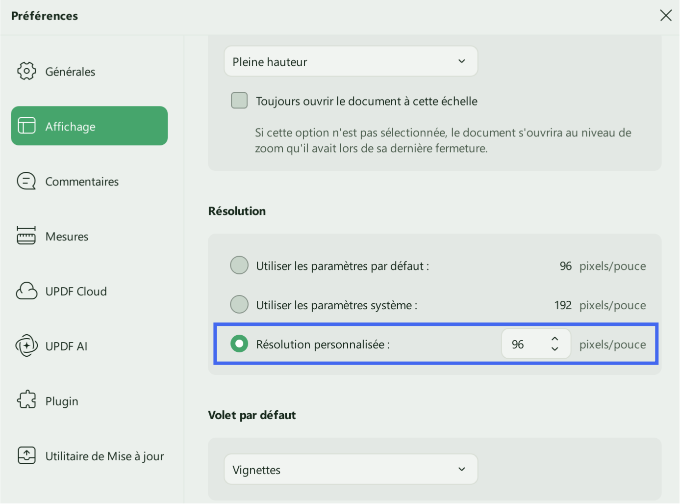 parametre preference affichage