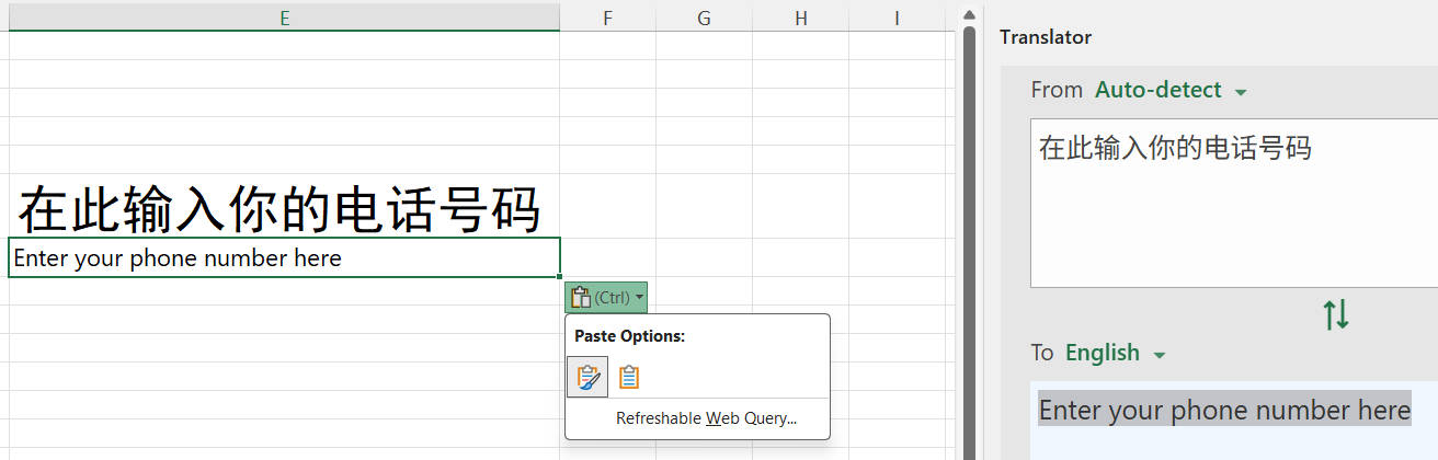 paste translated text into the cell