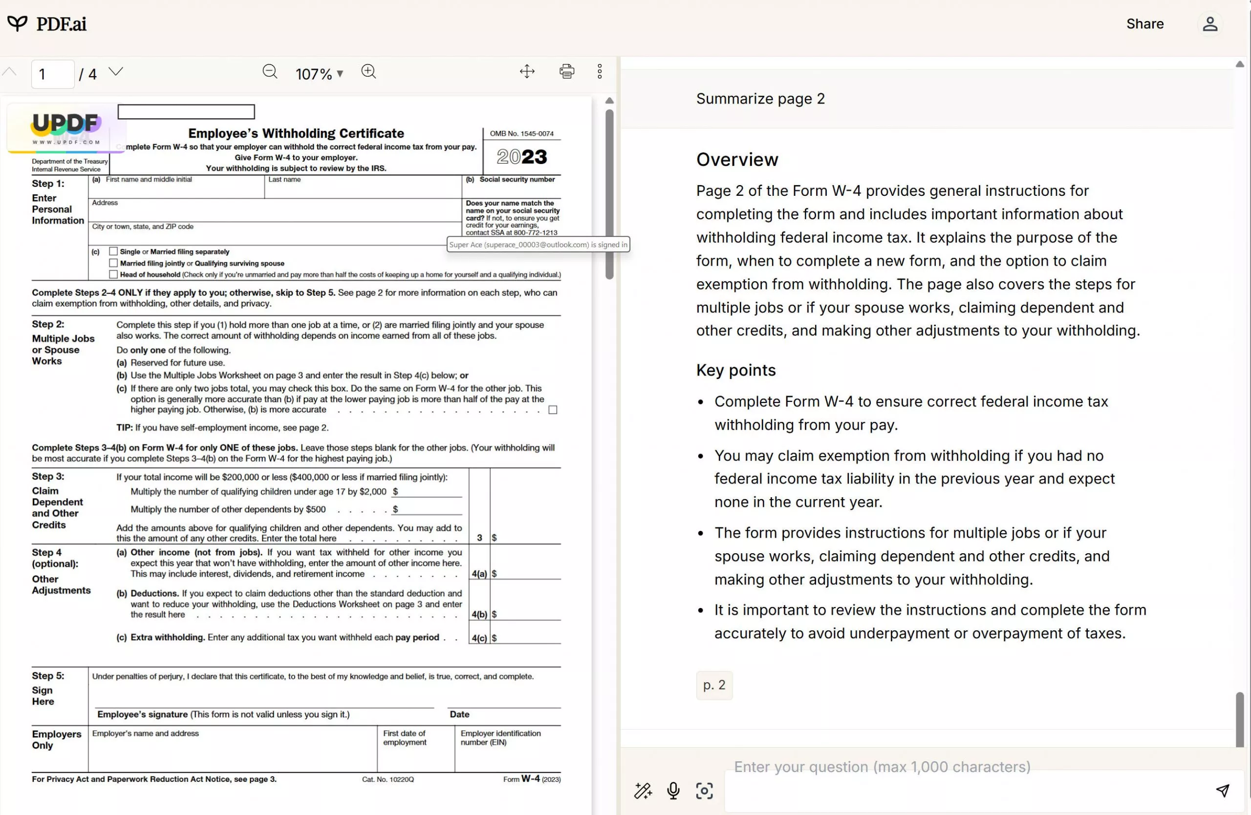 PDF AI interface