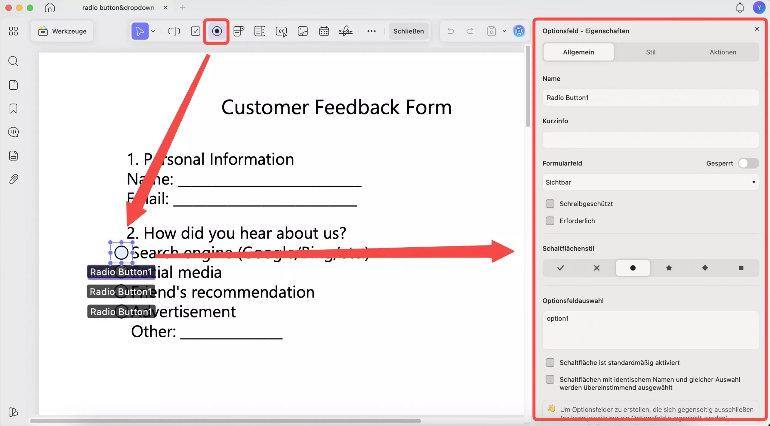 PDF-Formular-Radiobutton-Tool für Mac