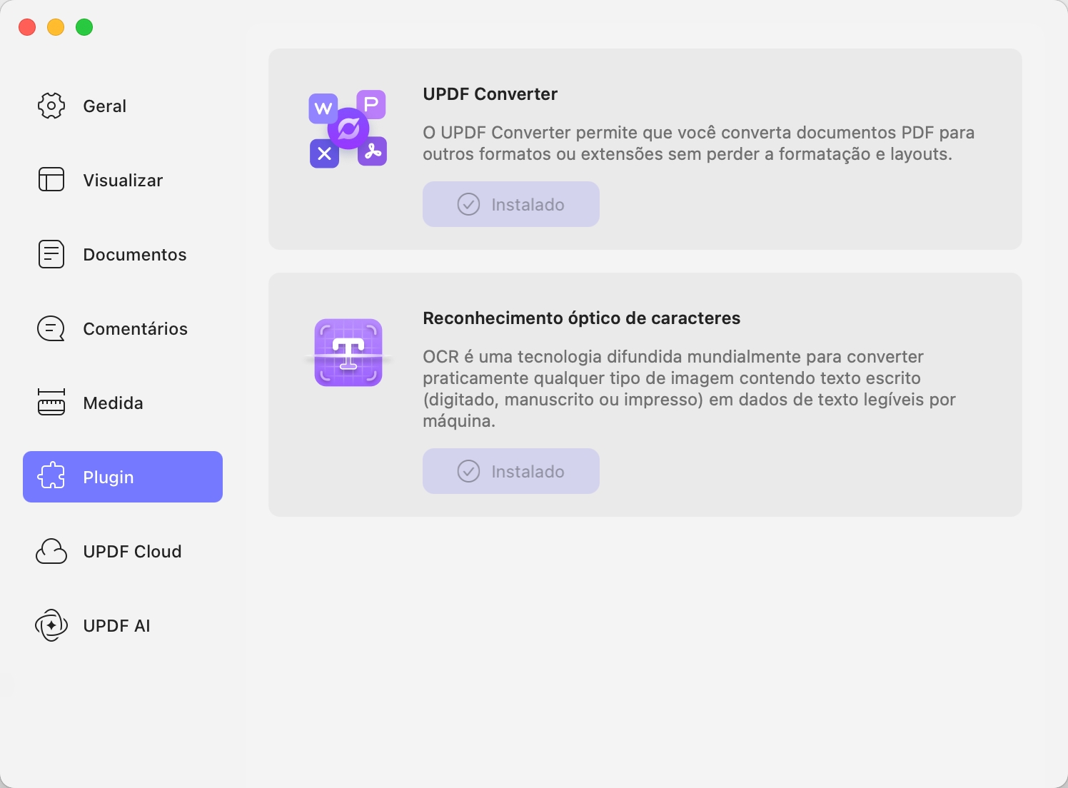 preferências de plugin updf mac