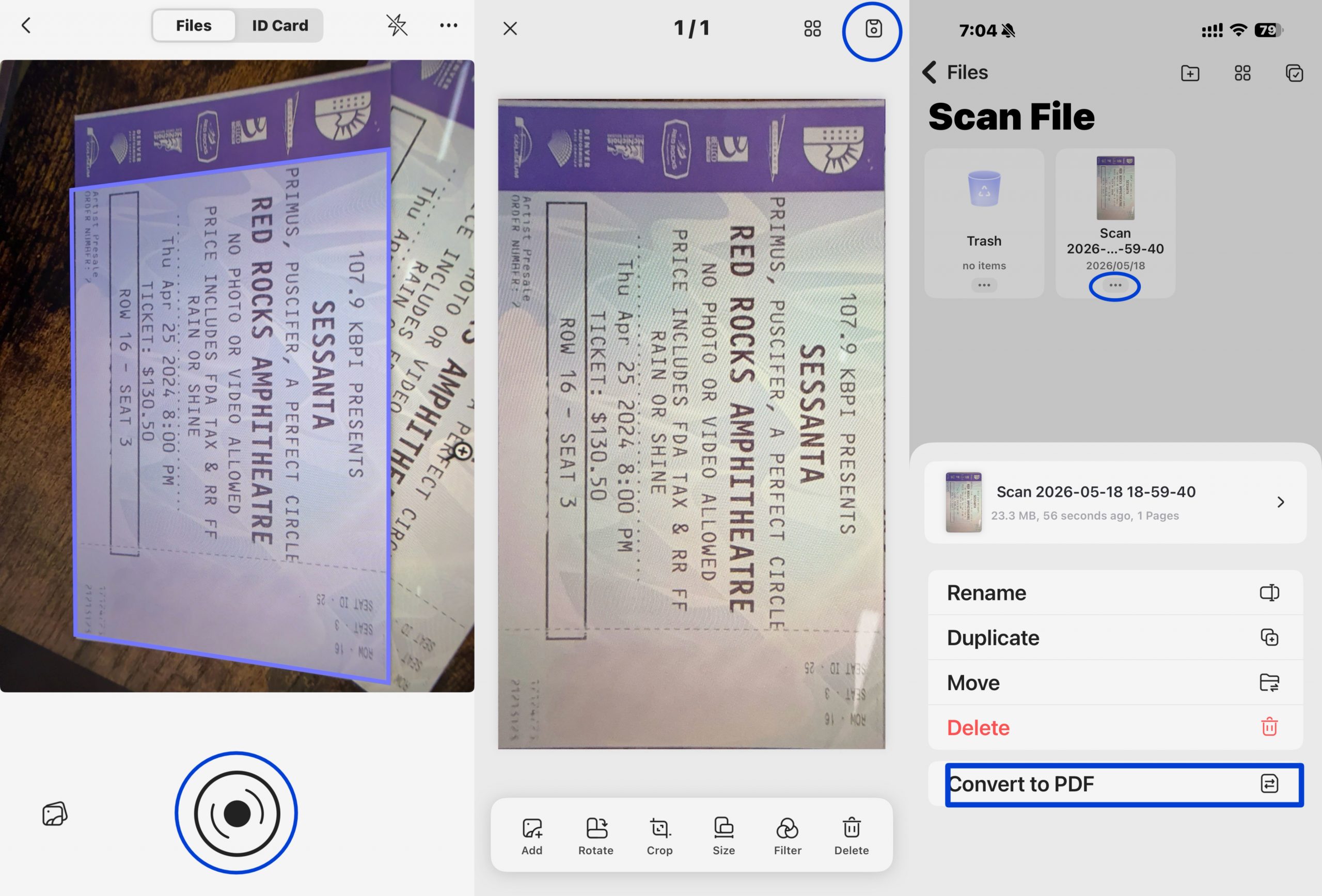 position the physical ticket flat and capture it