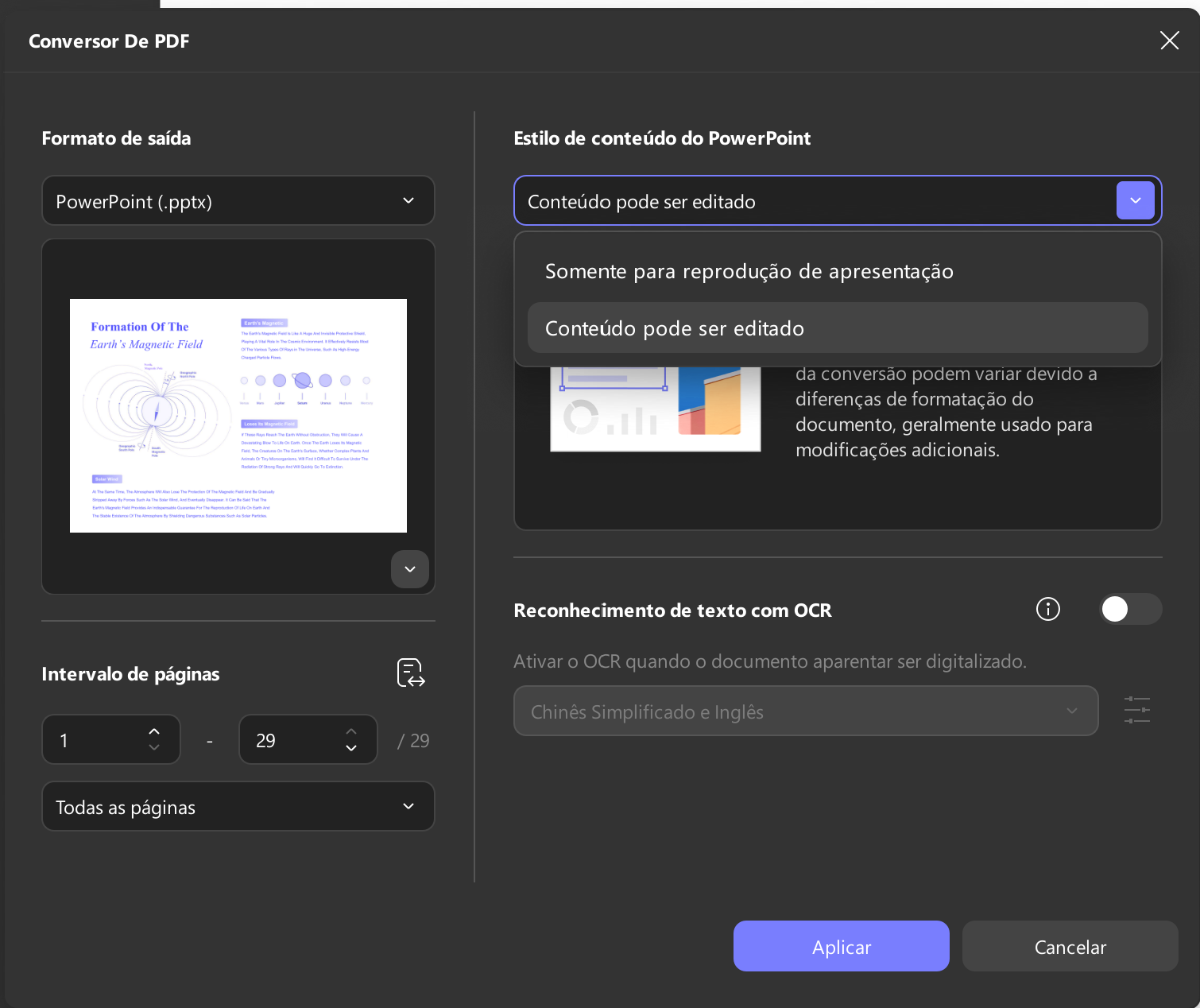 selecione a configuração de conversão para ppt updf windows 