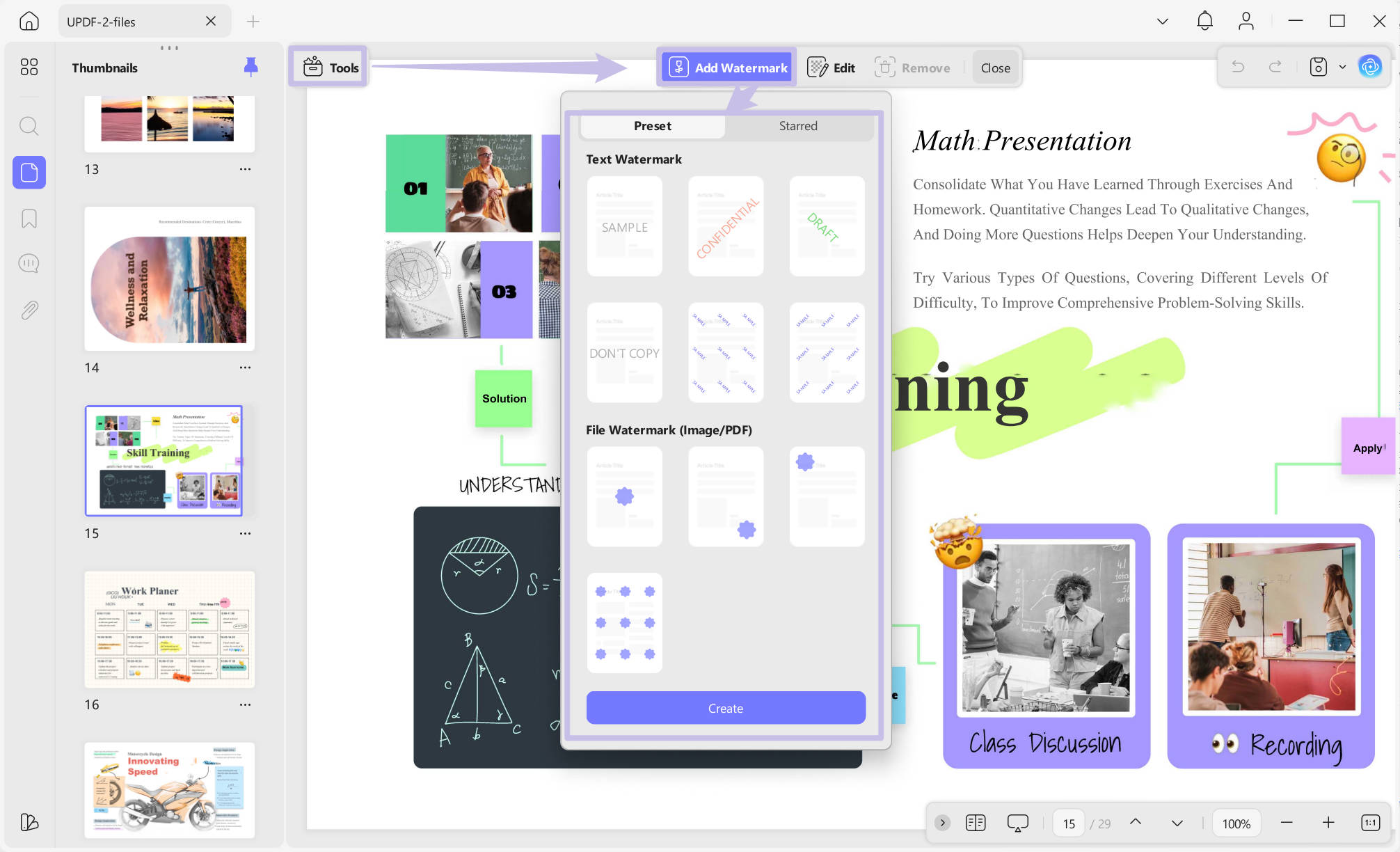 Presets updf windows 2 interface