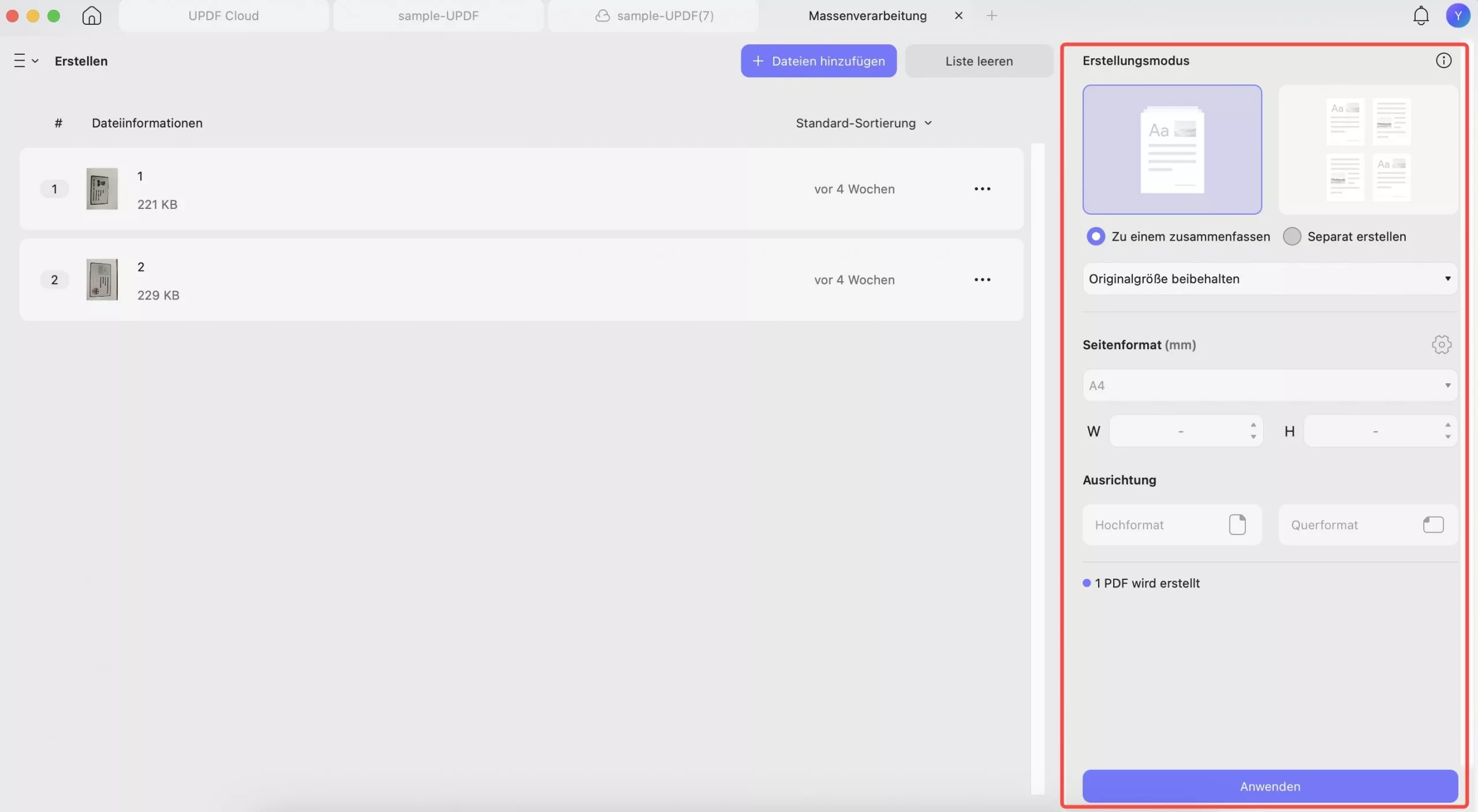 Weiter mit der Stapelerstellung von PDF-Dateien auf dem Mac