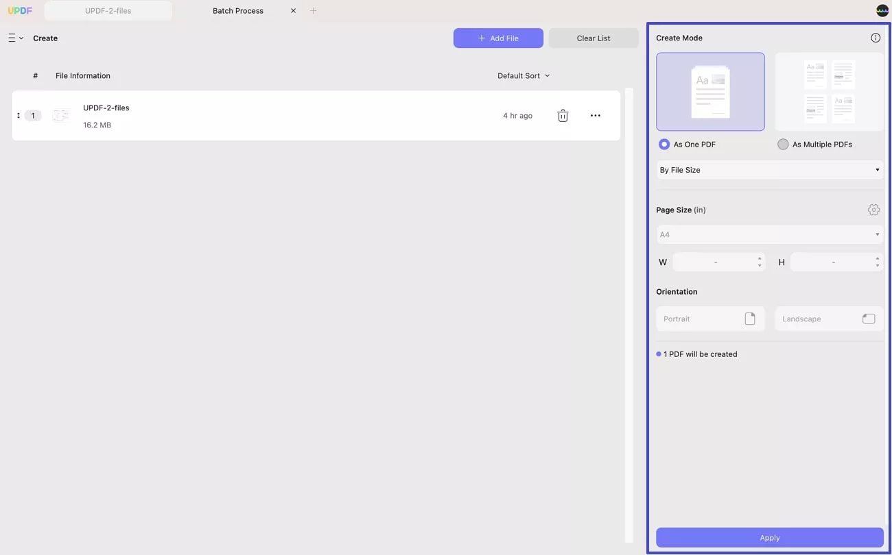 pokračovat v dávkovém vytváření PDF souborů v updf pro Mac
