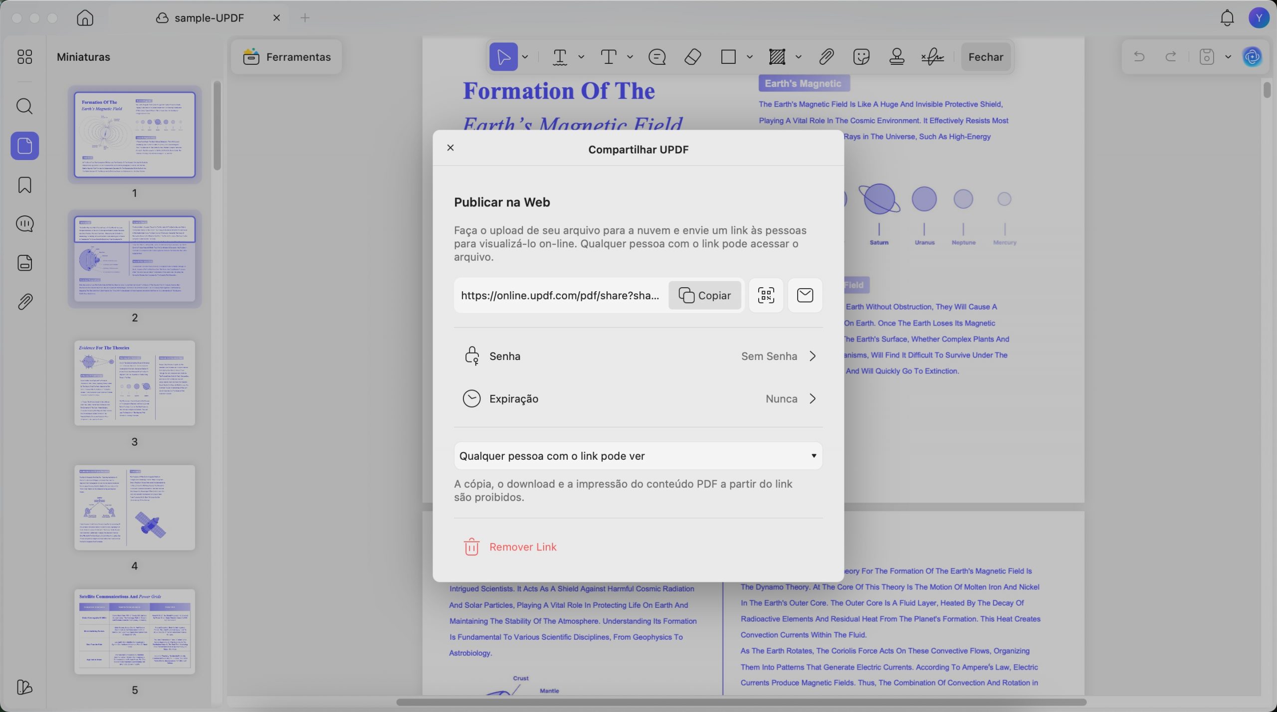 copiar link ou código qr para pdf updf mac