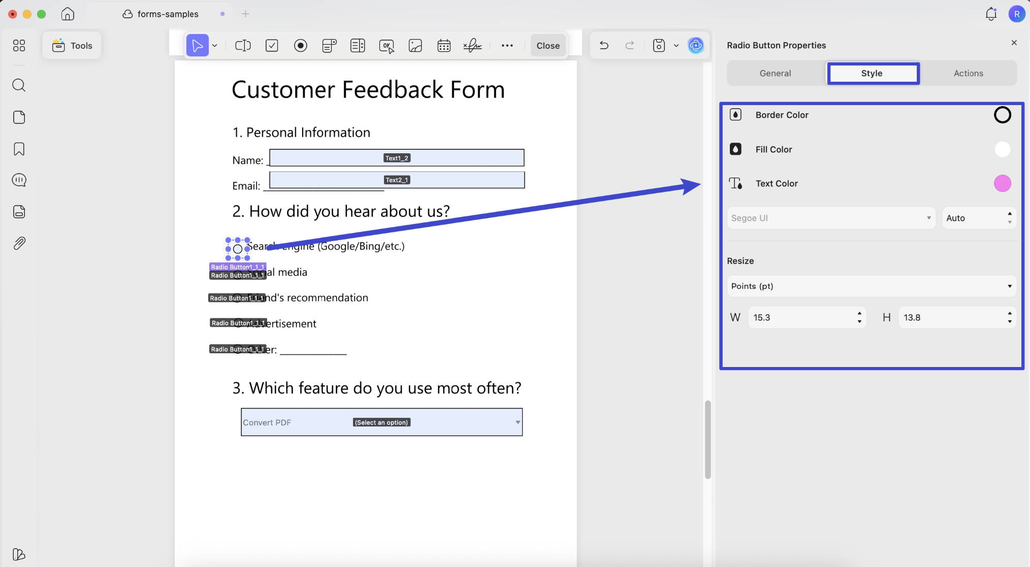 Radio button style with updf mac