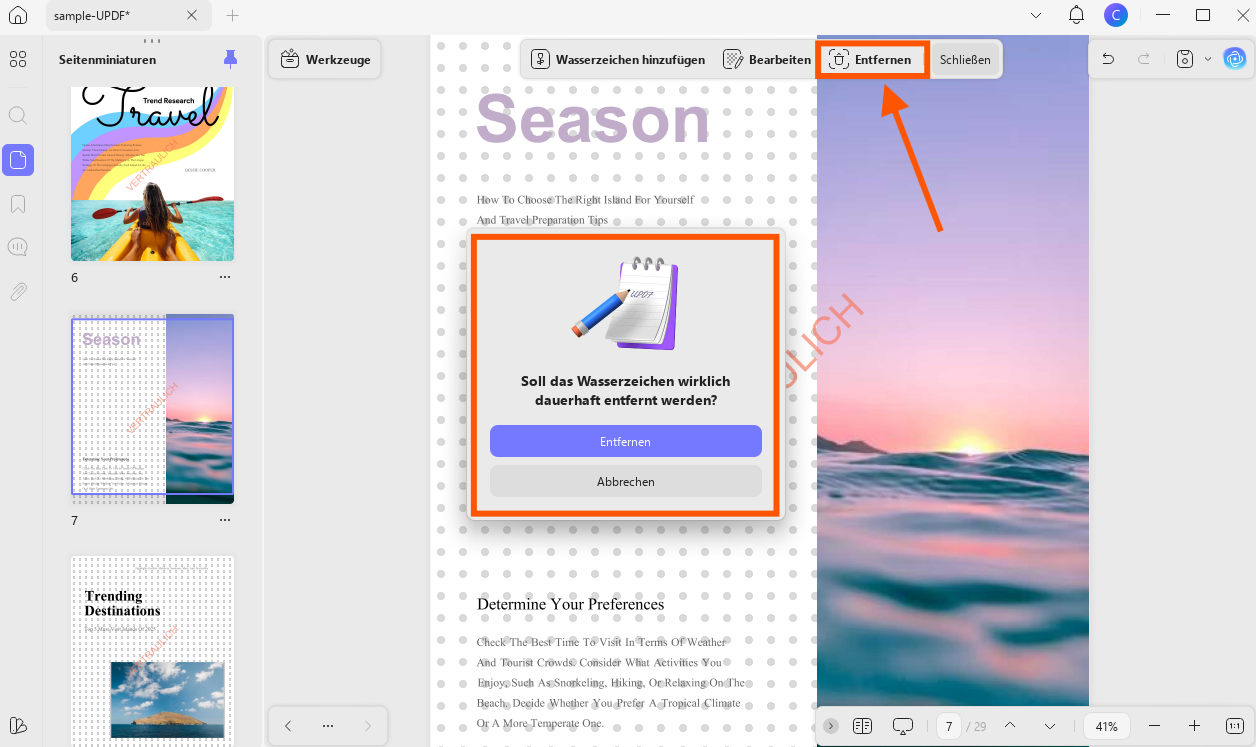 Wasserzeichen aus PDF-Datei entfernen updf Windows 2