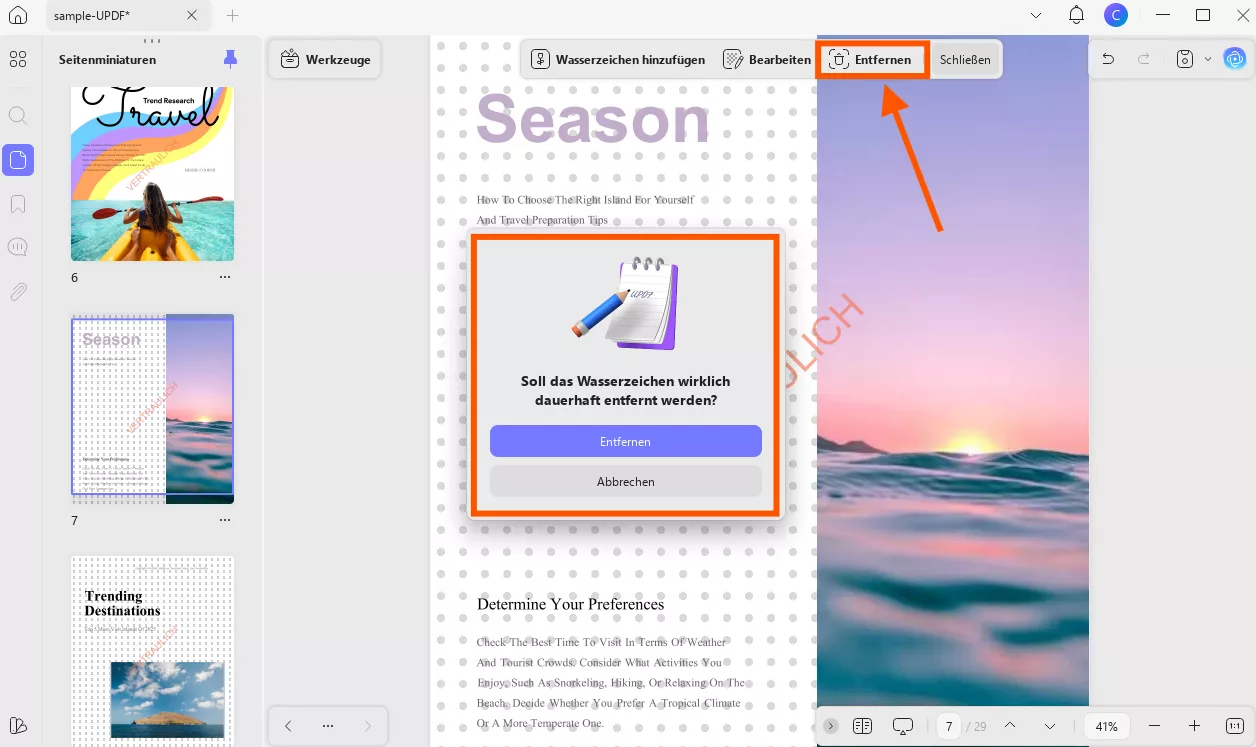 Wasserzeichen aus PDF-Datei entfernen updf Windows 2