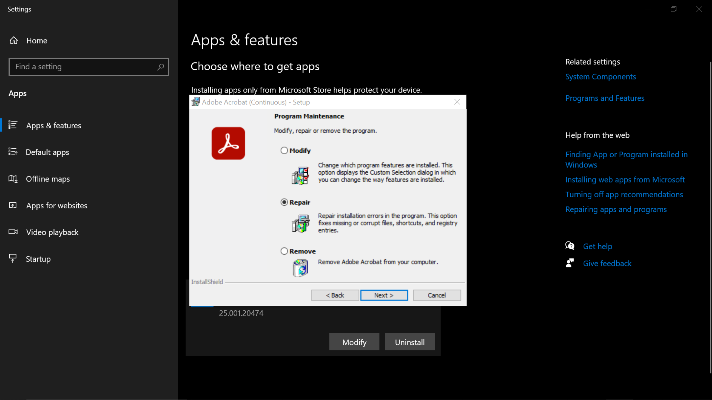 repair acrobat with windows