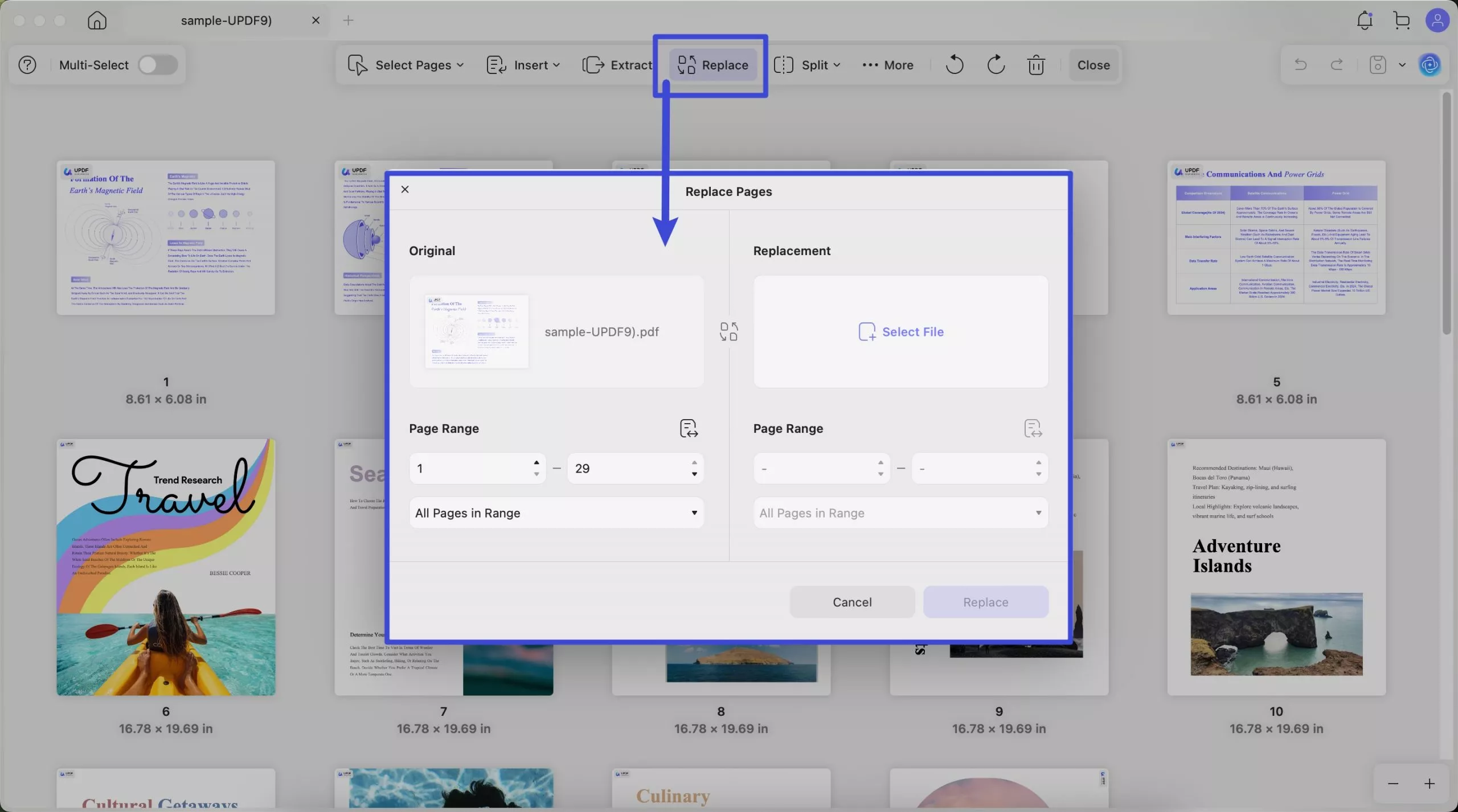 replace page with updf mac