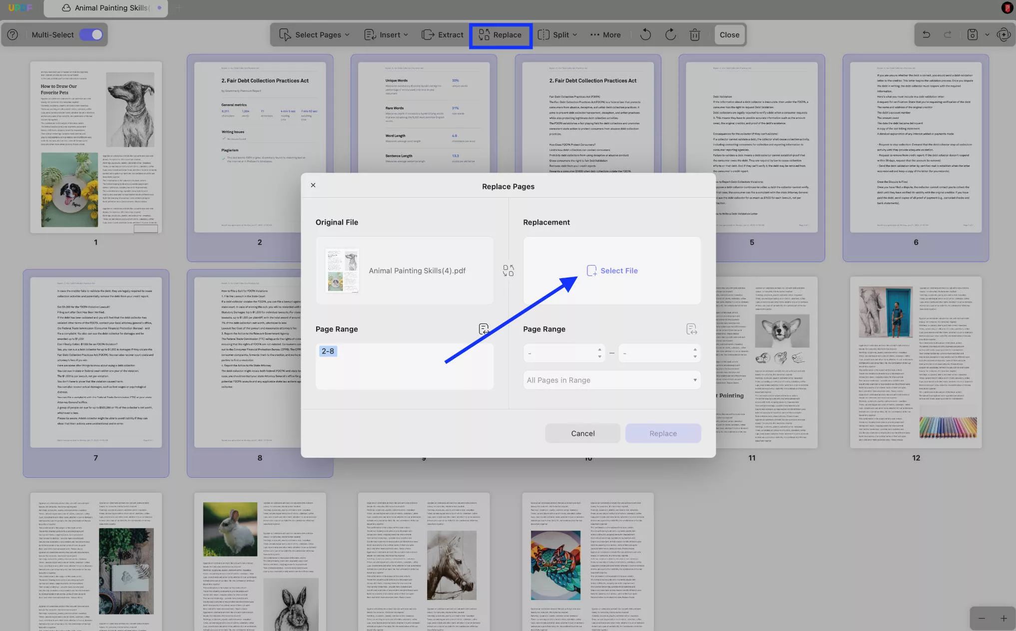 replace page with updf mac
