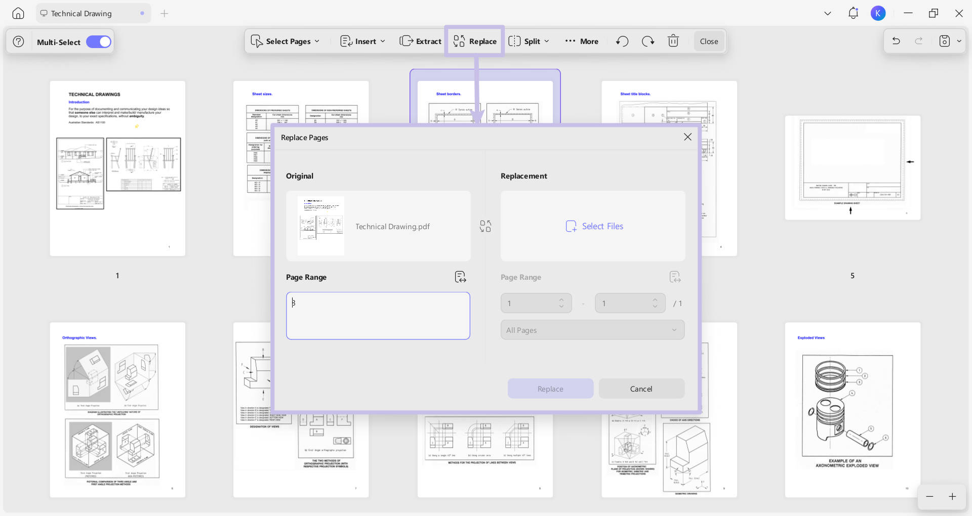insert pages in thumbnail updf windows