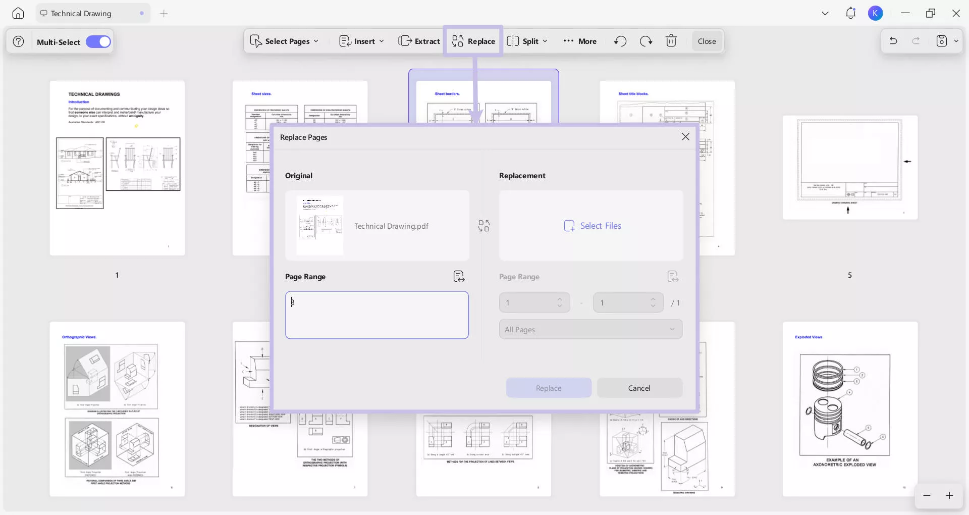 insert pages in thumbnail updf windows