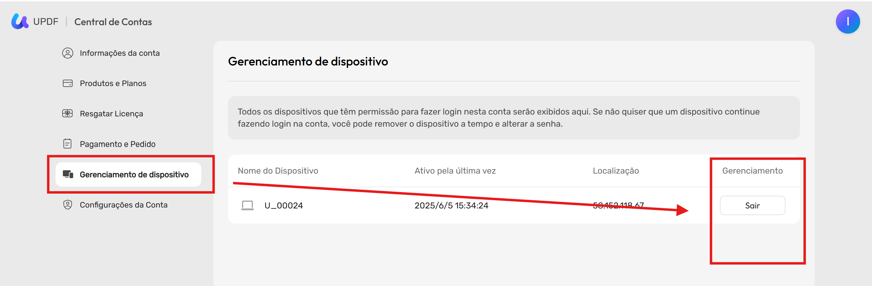 Gerenciamento de dispositivos updf mac