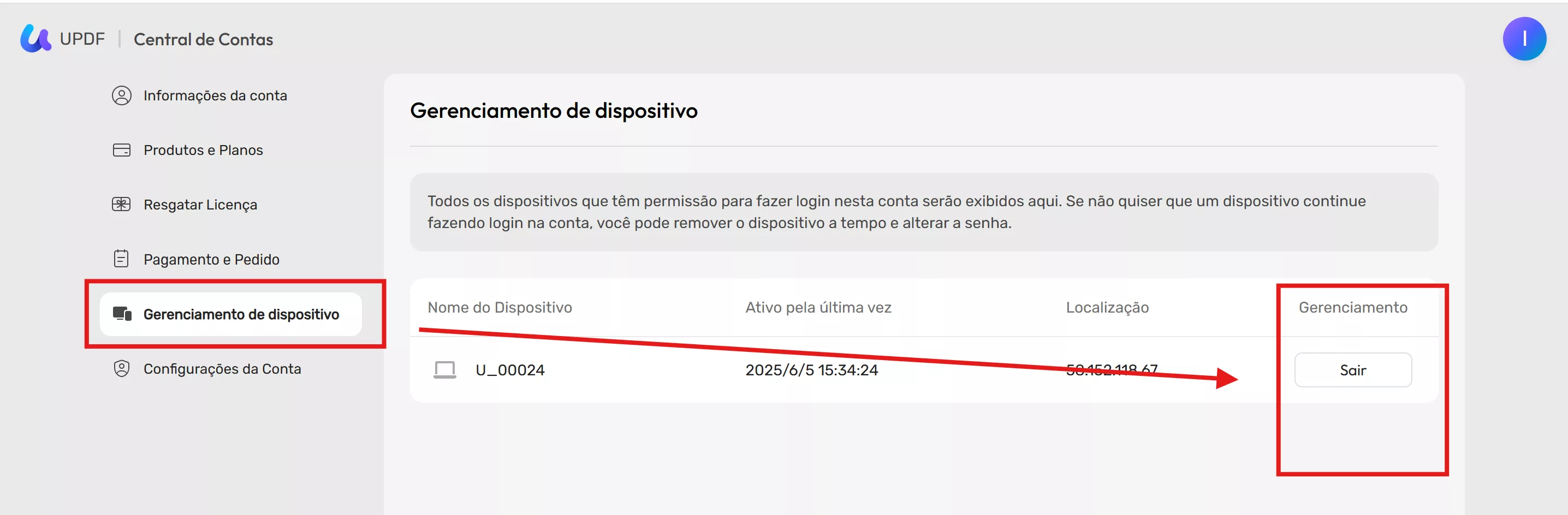 Gerenciamento de dispositivos updf mac
