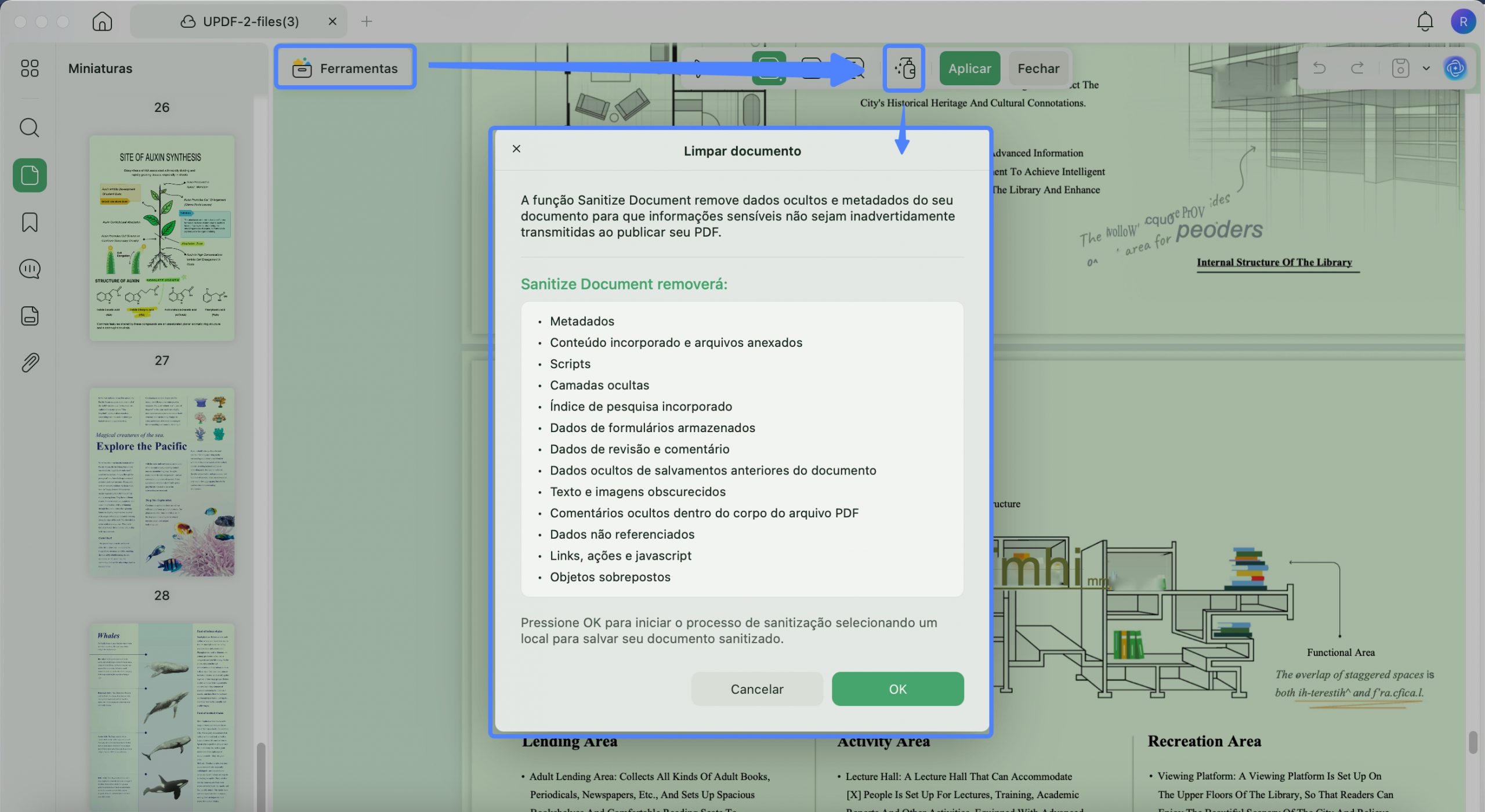 Sanitiza pdf with updf mac 2