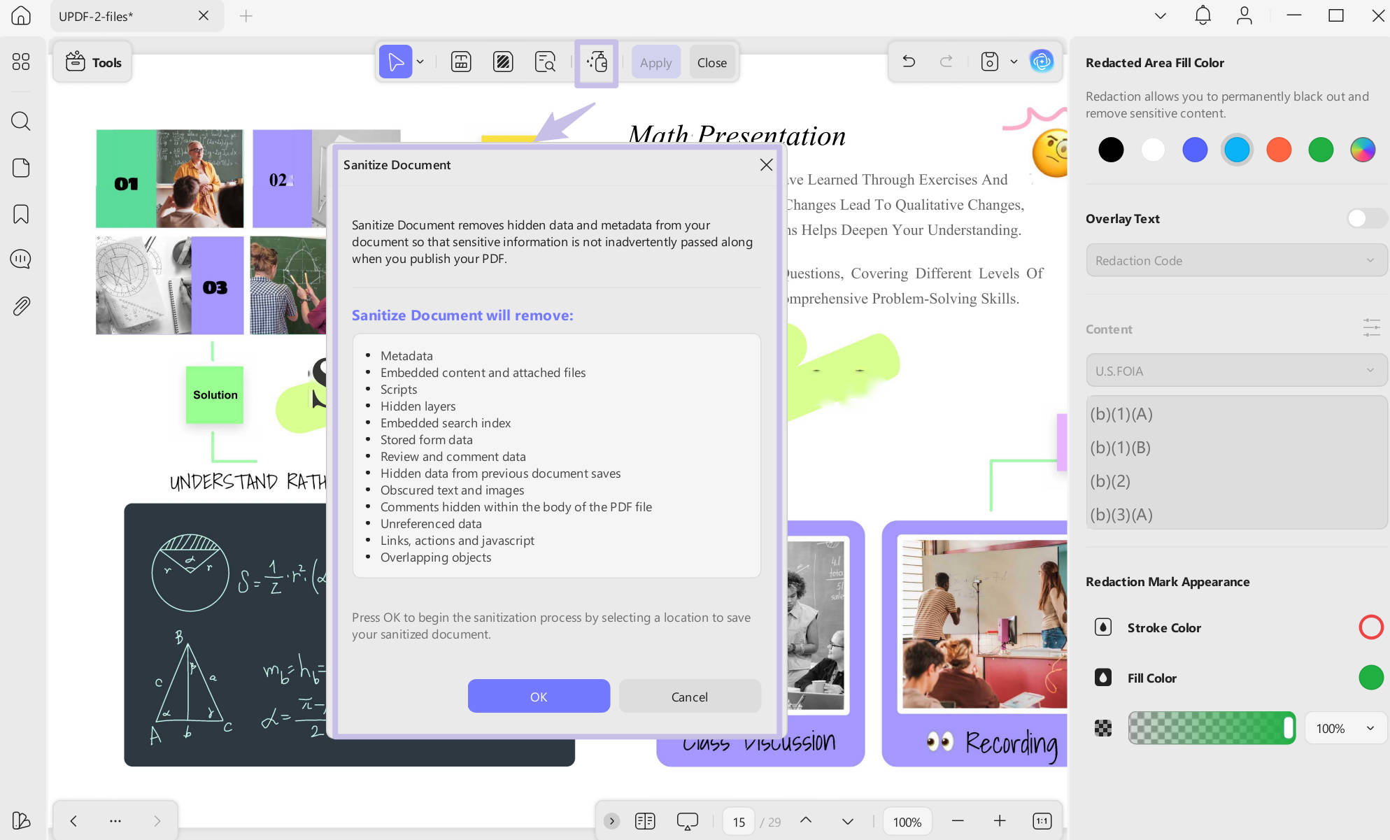 Sanitiza pdf with updf windows 2