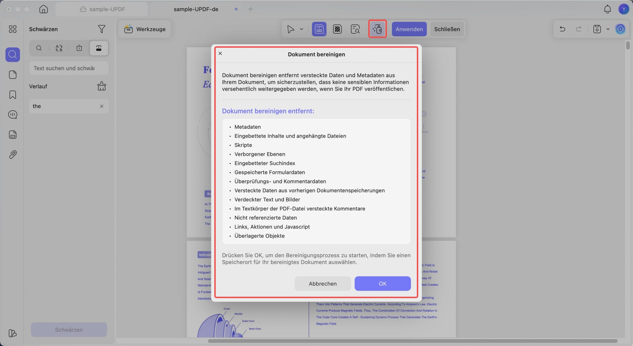 Dokument auf dem Mac bereinigen
