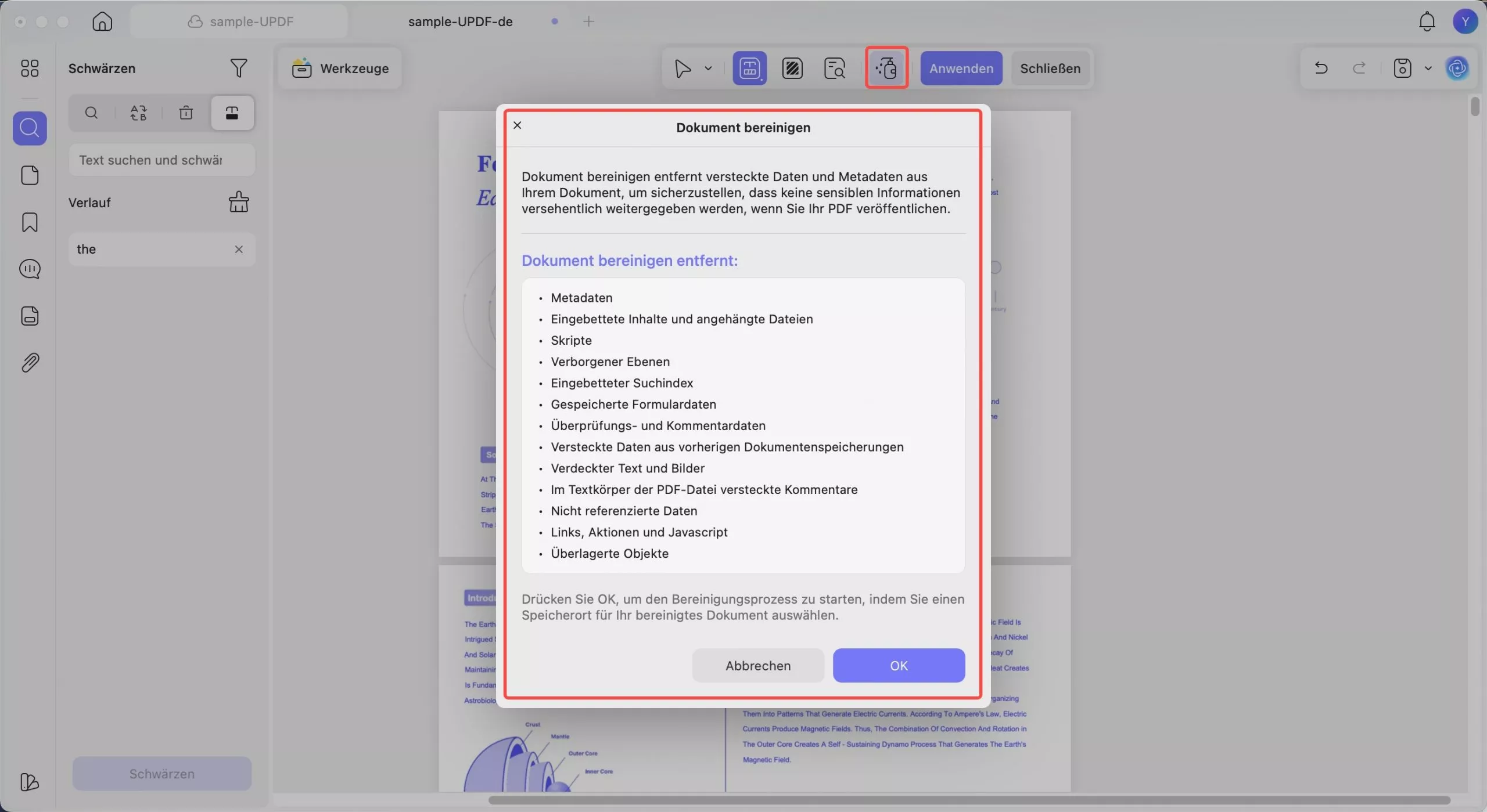Dokument auf dem Mac bereinigen