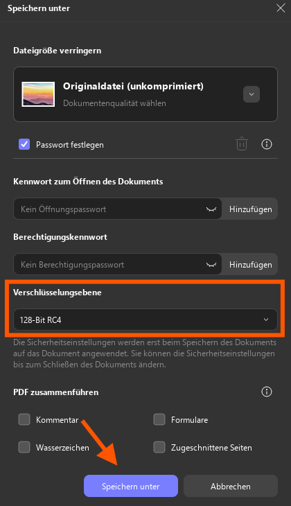 Passworteinstellungen speichern updf Windows 2