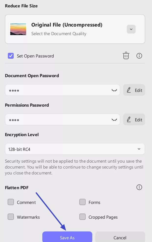 save password settings updf windows 2