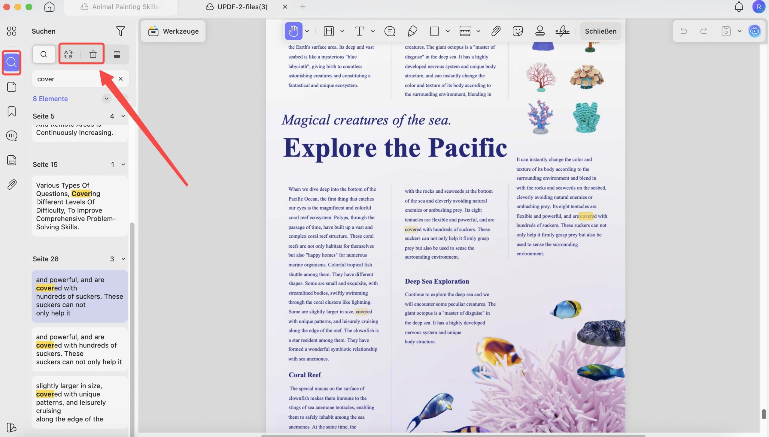 Suchen, Ersetzen und Entfernen von Text in UPDF 2-mac