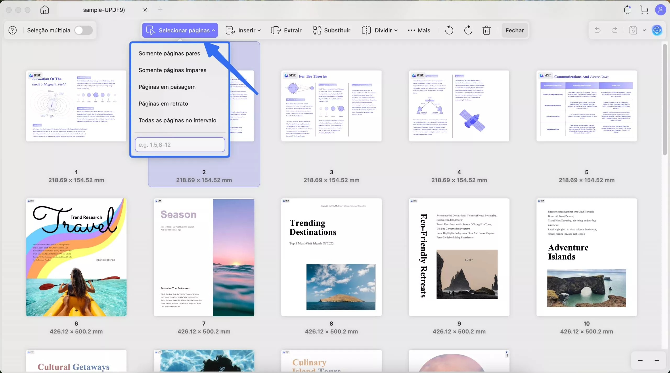 selecionar páginas updf mac