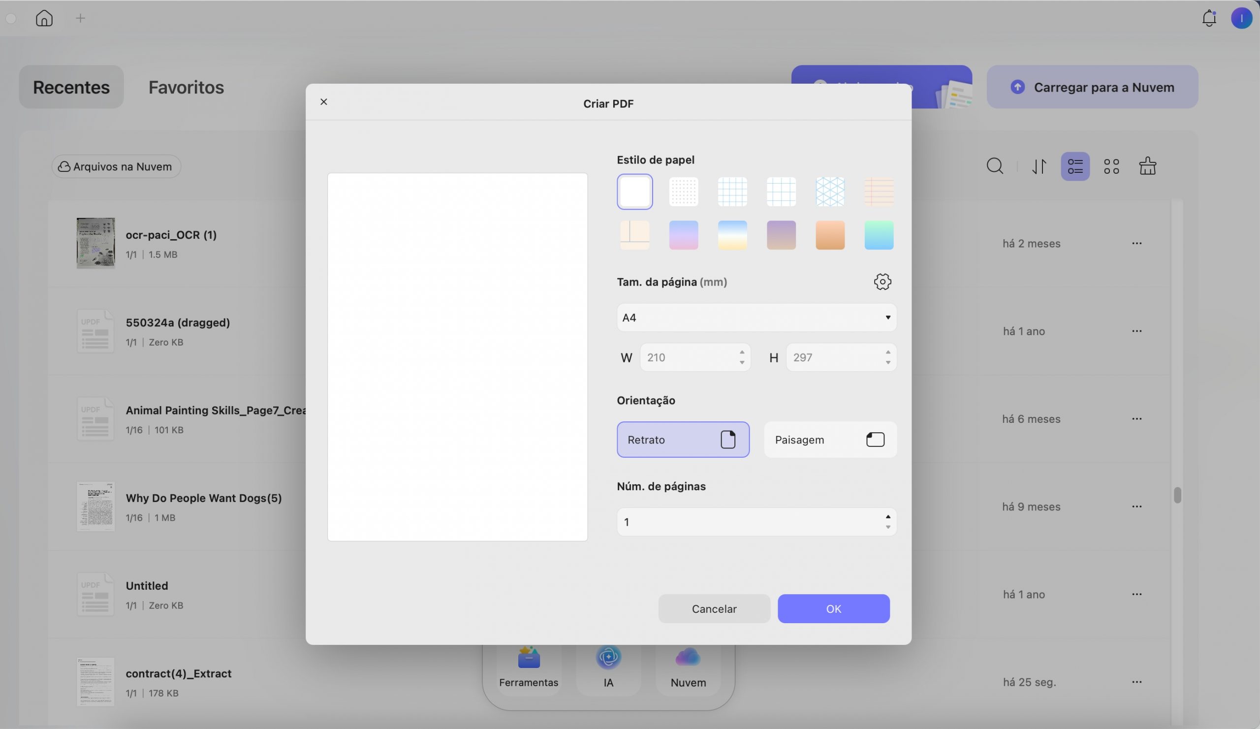 criar pdf a partir de página em branco