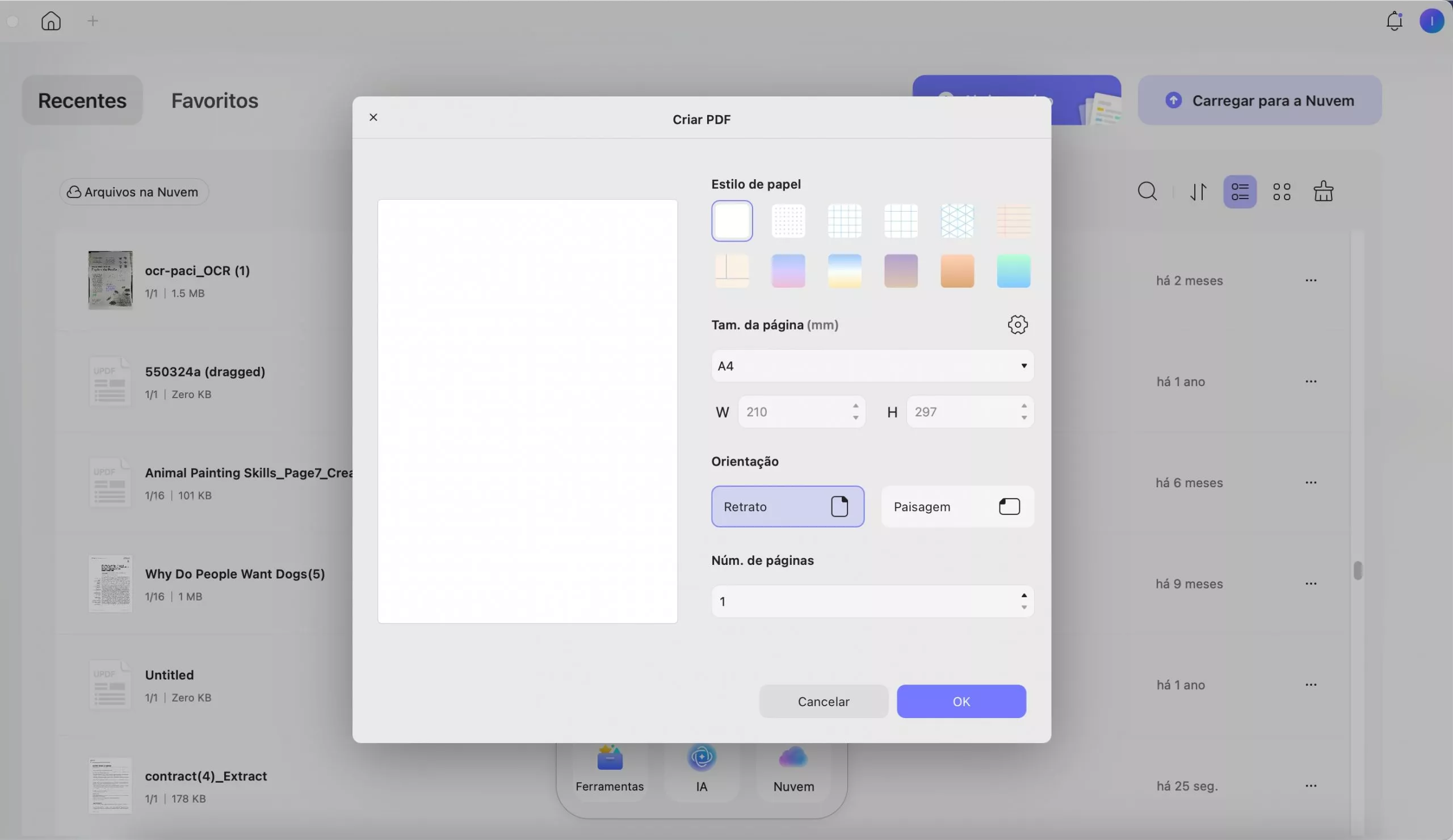 criar pdf a partir de página em branco