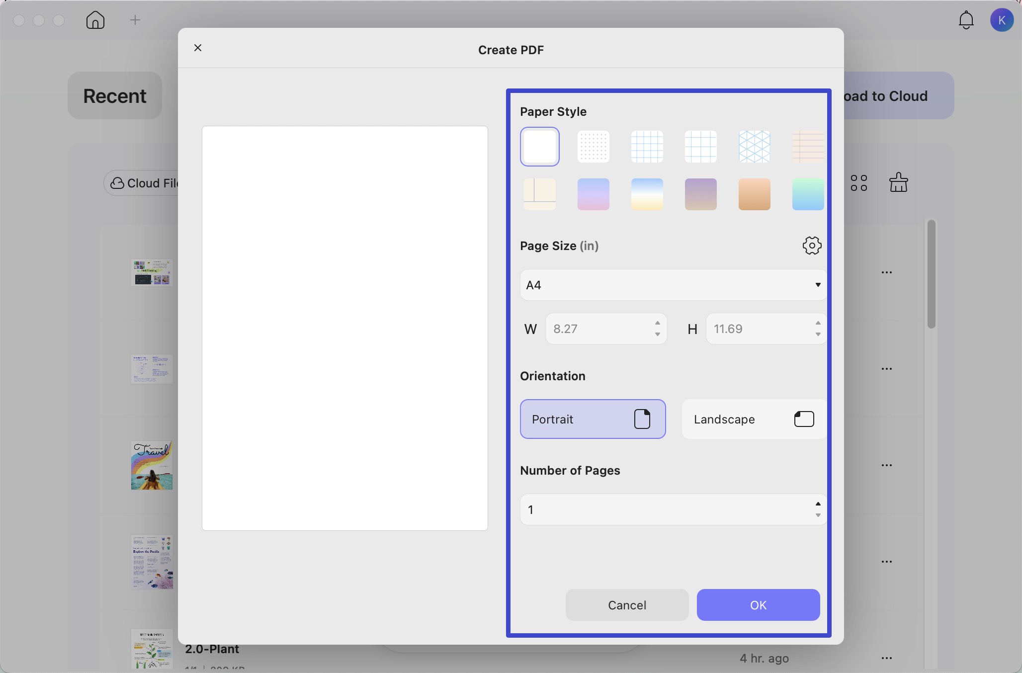 select blank page style