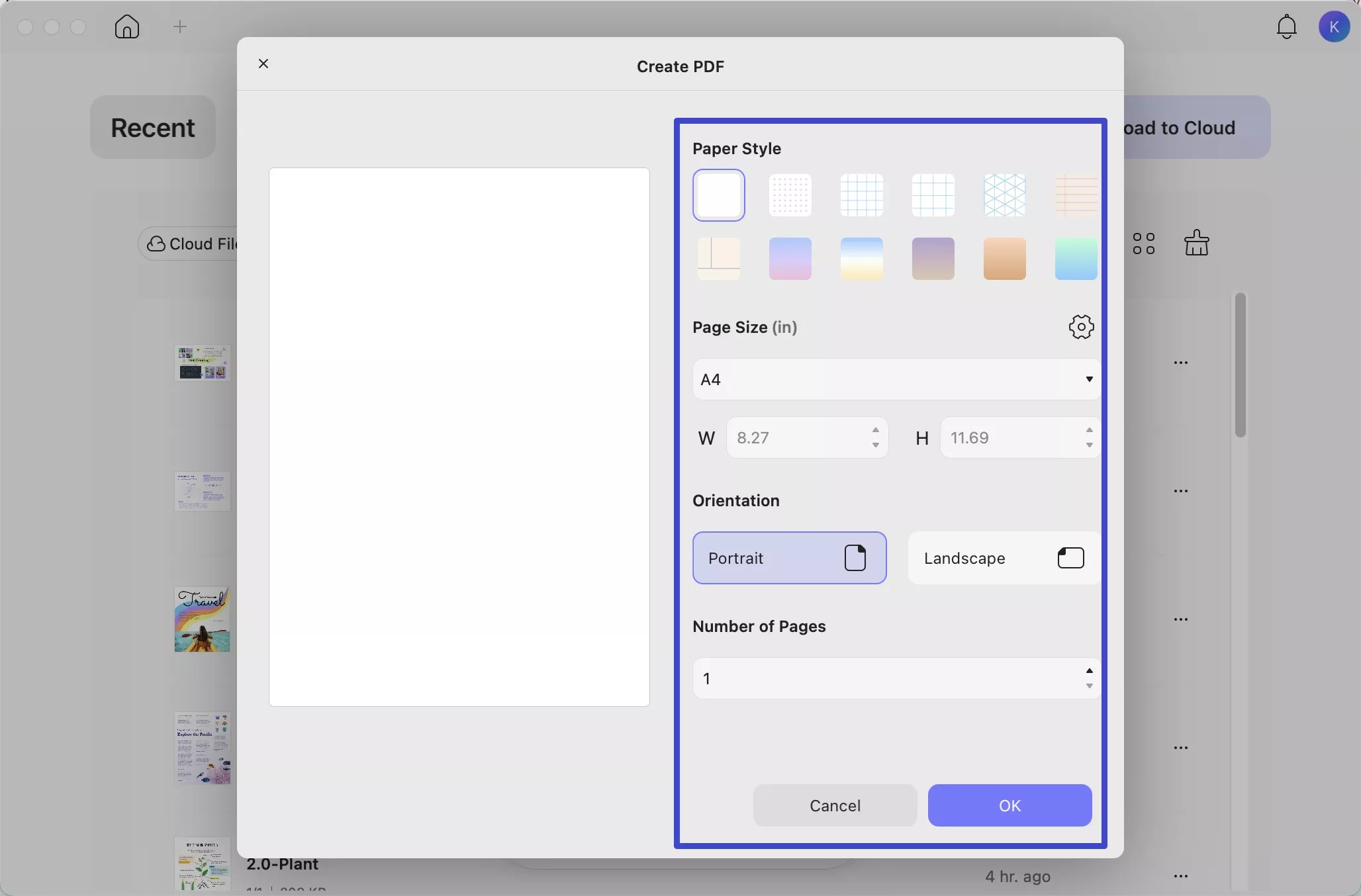 select blank page style