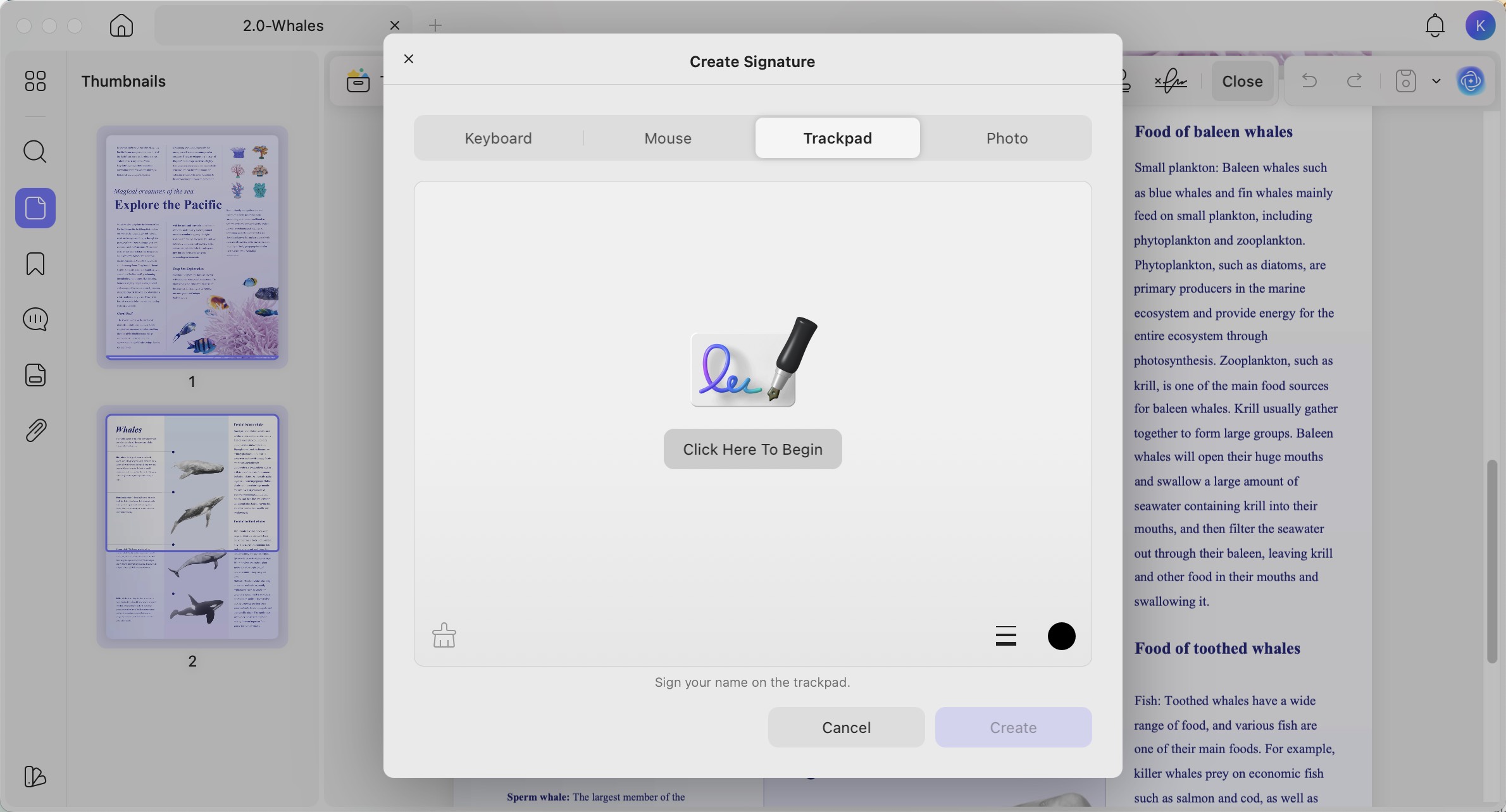 select trackpad to handwrite your signature
