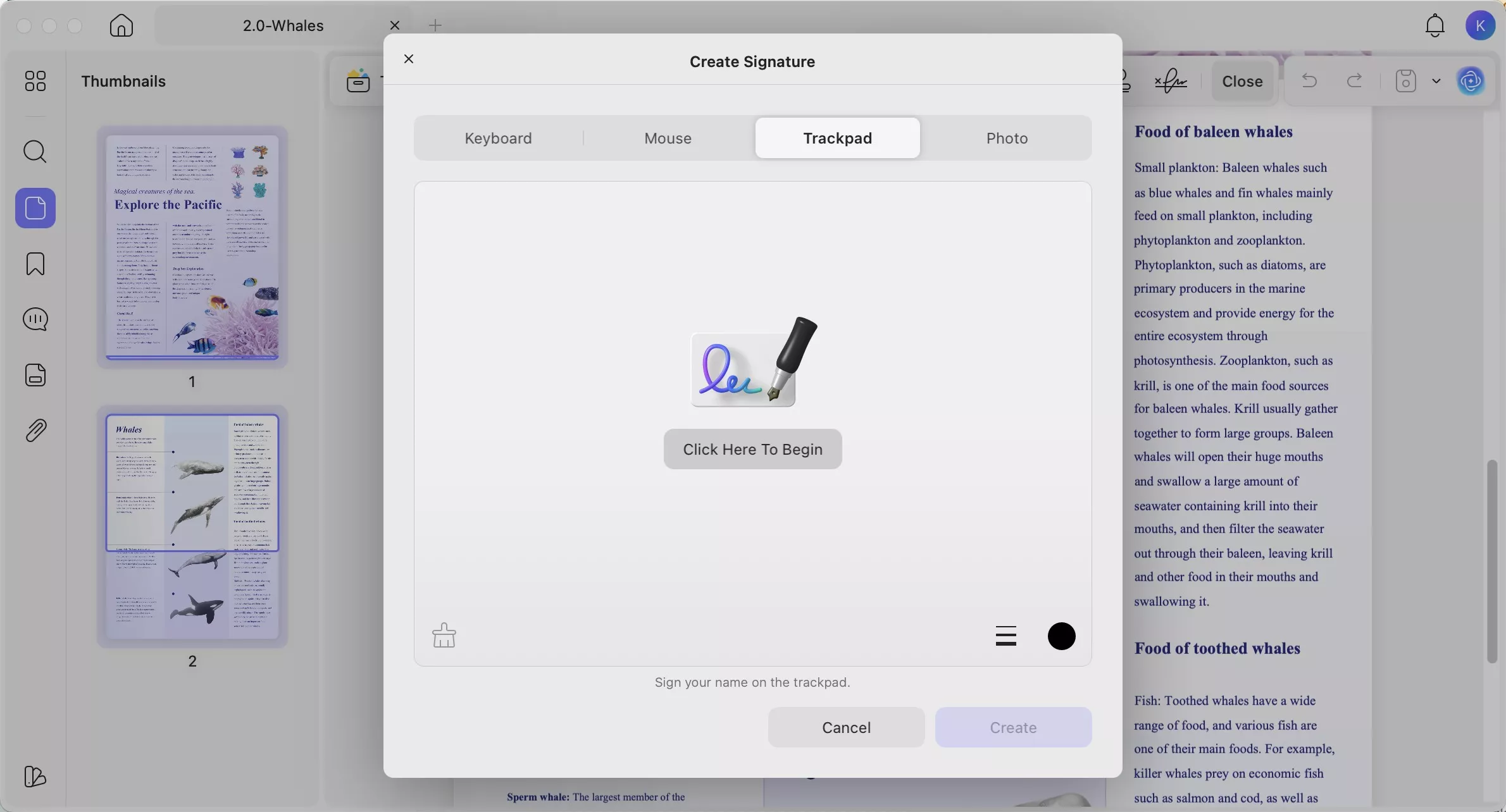 select trackpad to handwrite your signature