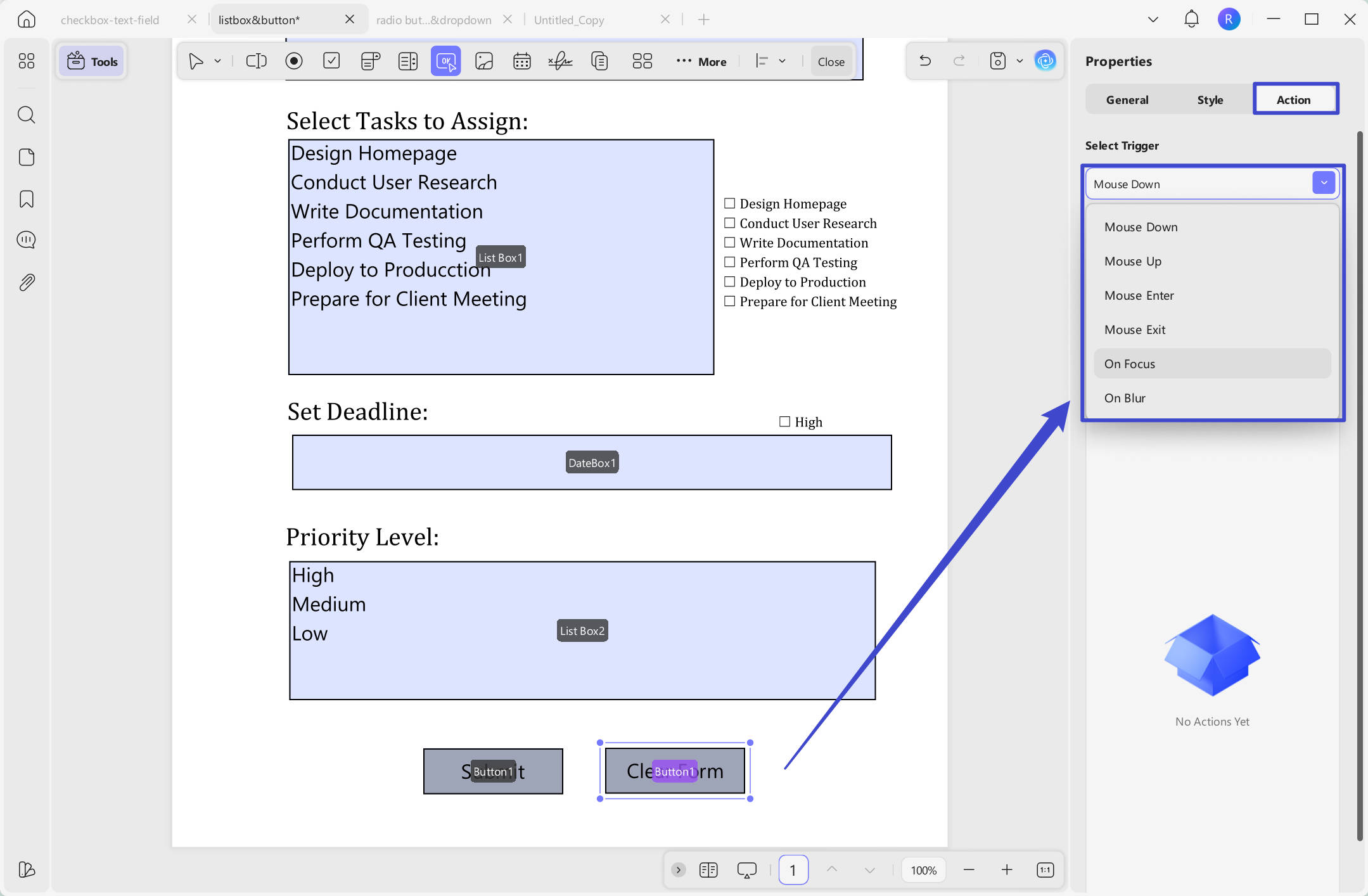 Select a trigger for PDF form with UPDF on Windows