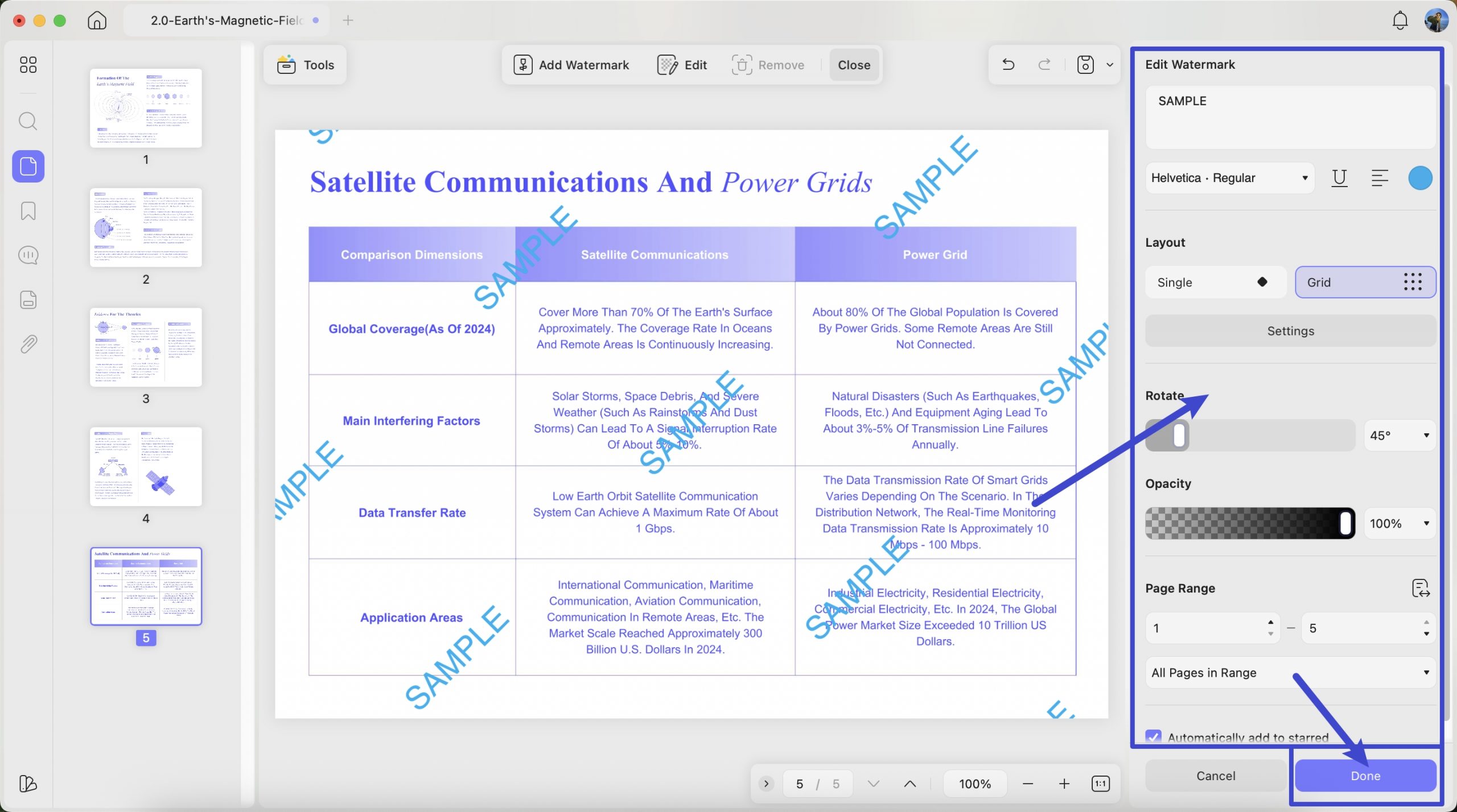 select watermark parameters