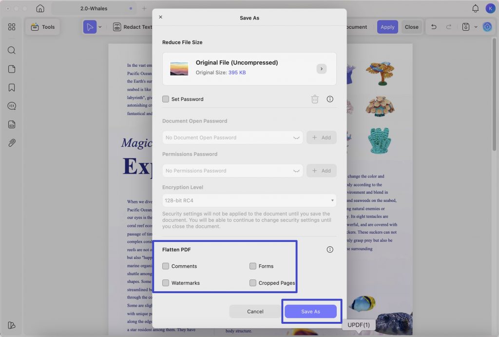 set flatten settings on updf mac