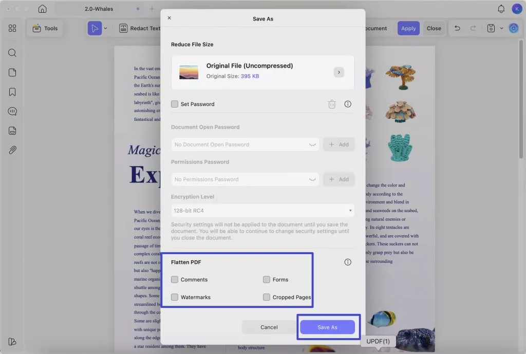 set flatten settings on updf mac