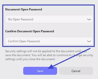 set open password and hit save in batch updf windows 2