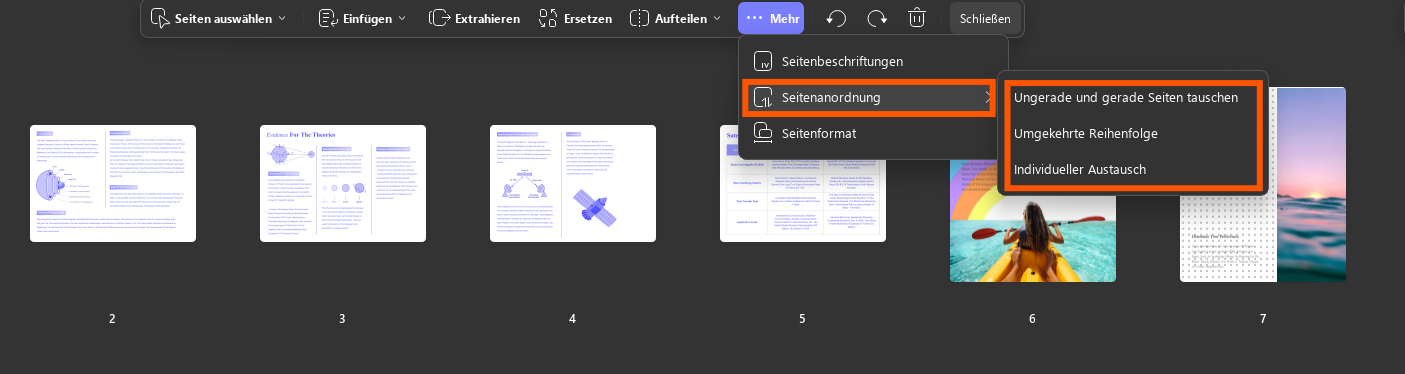 Seitenreihenfolge festlegen updf Windows