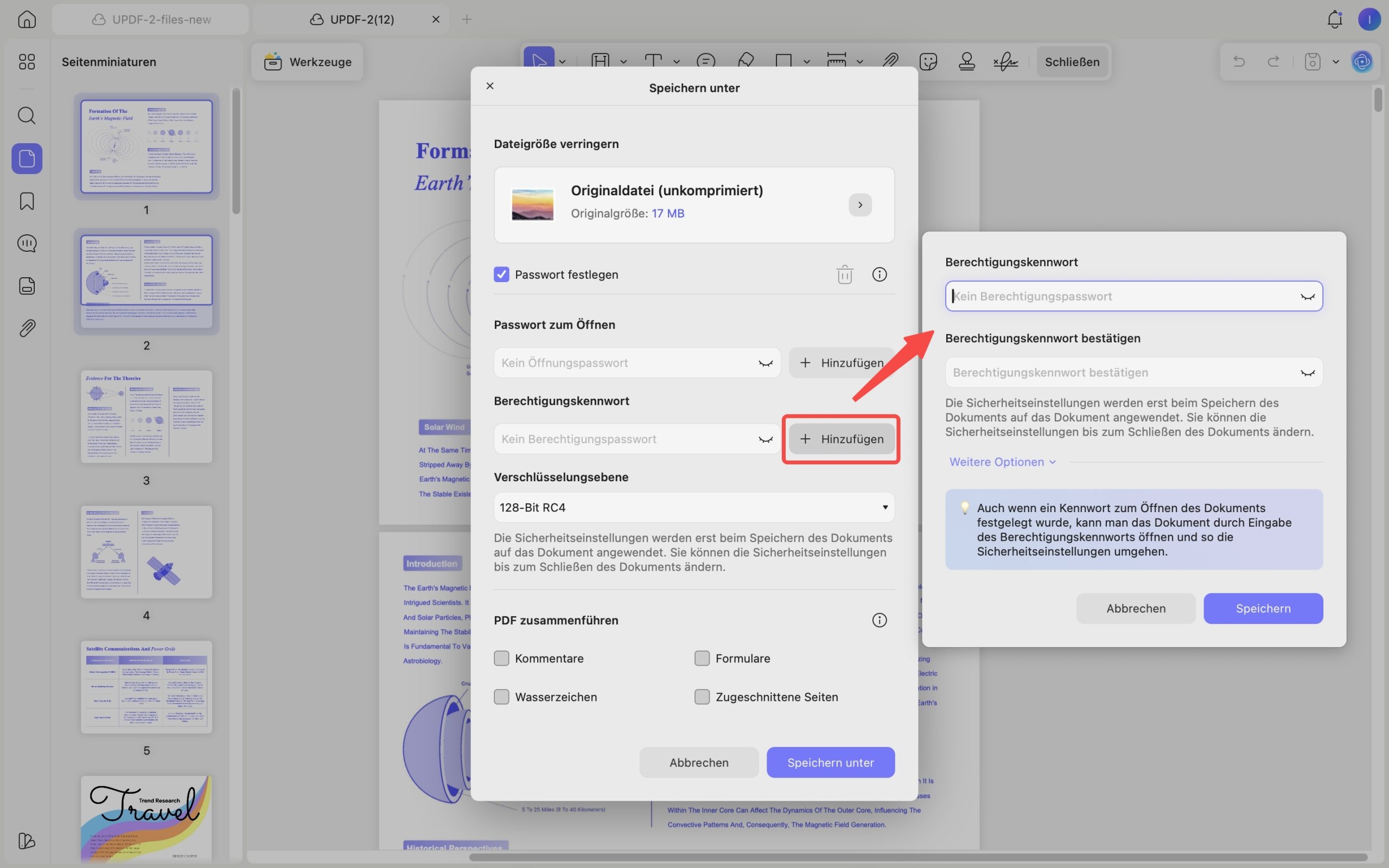 Berechtigungs-Passwort für updf mac festlegen