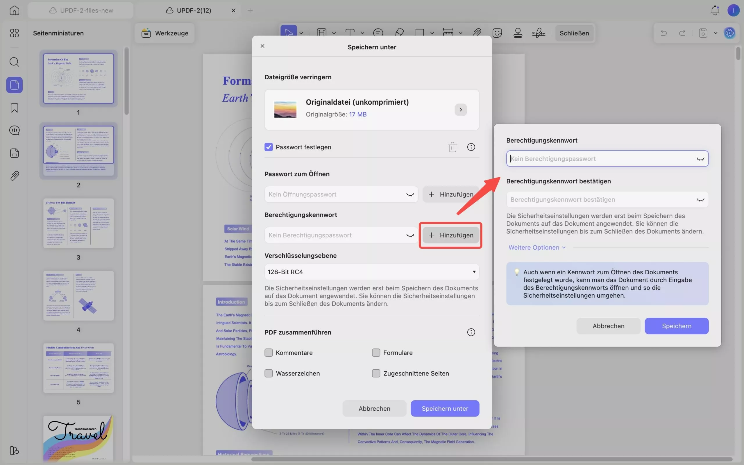 Berechtigungs-Passwort für updf mac festlegen