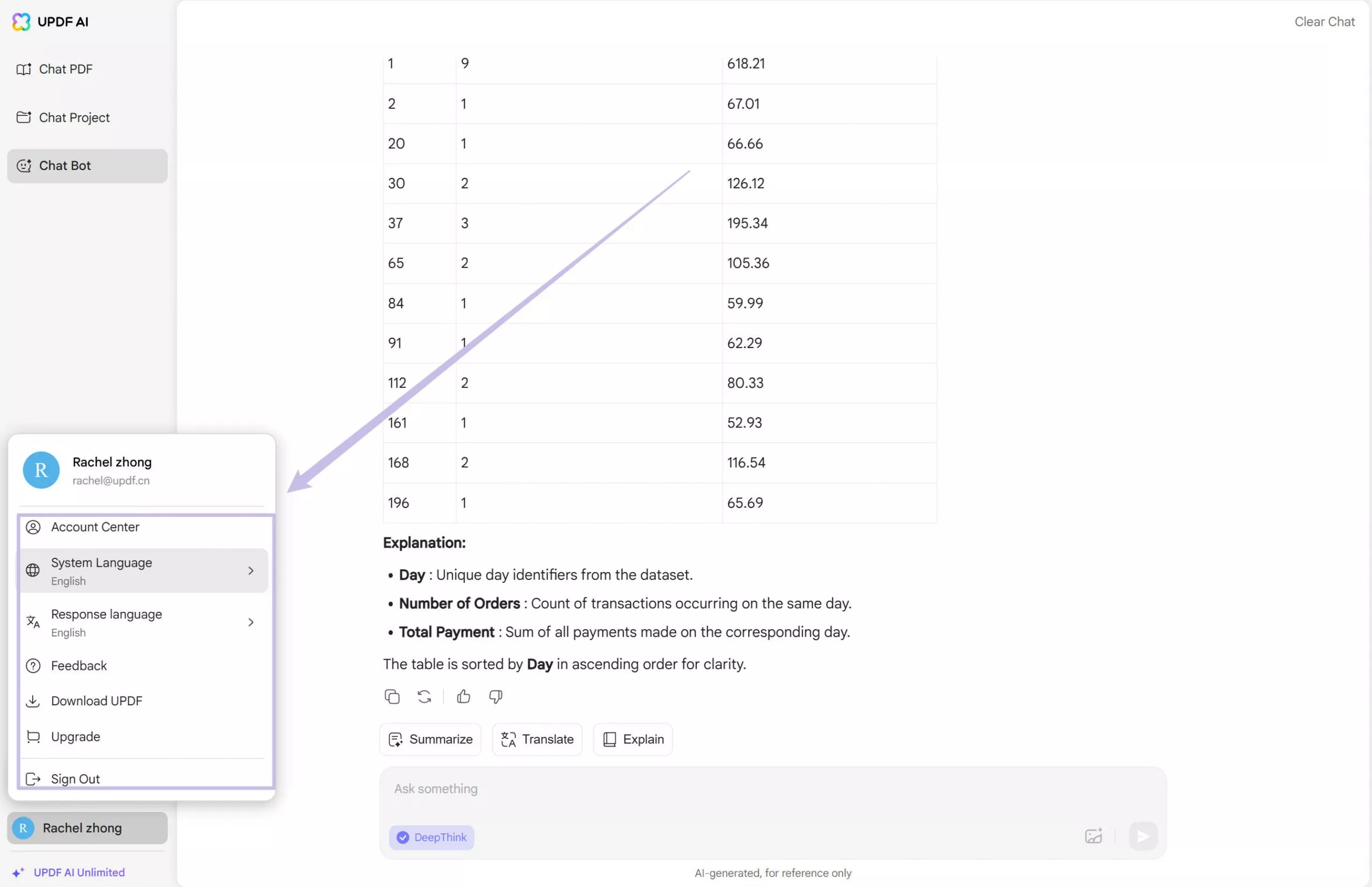 settings updf ai online 2