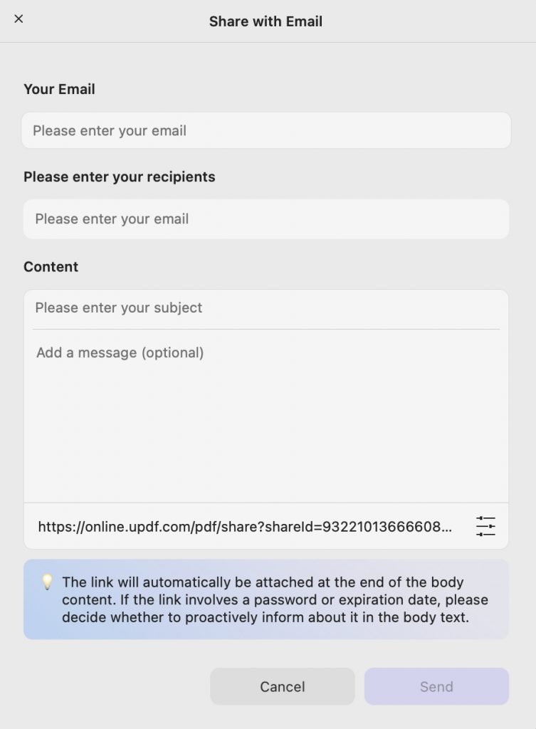 share via email with content updf windows 2