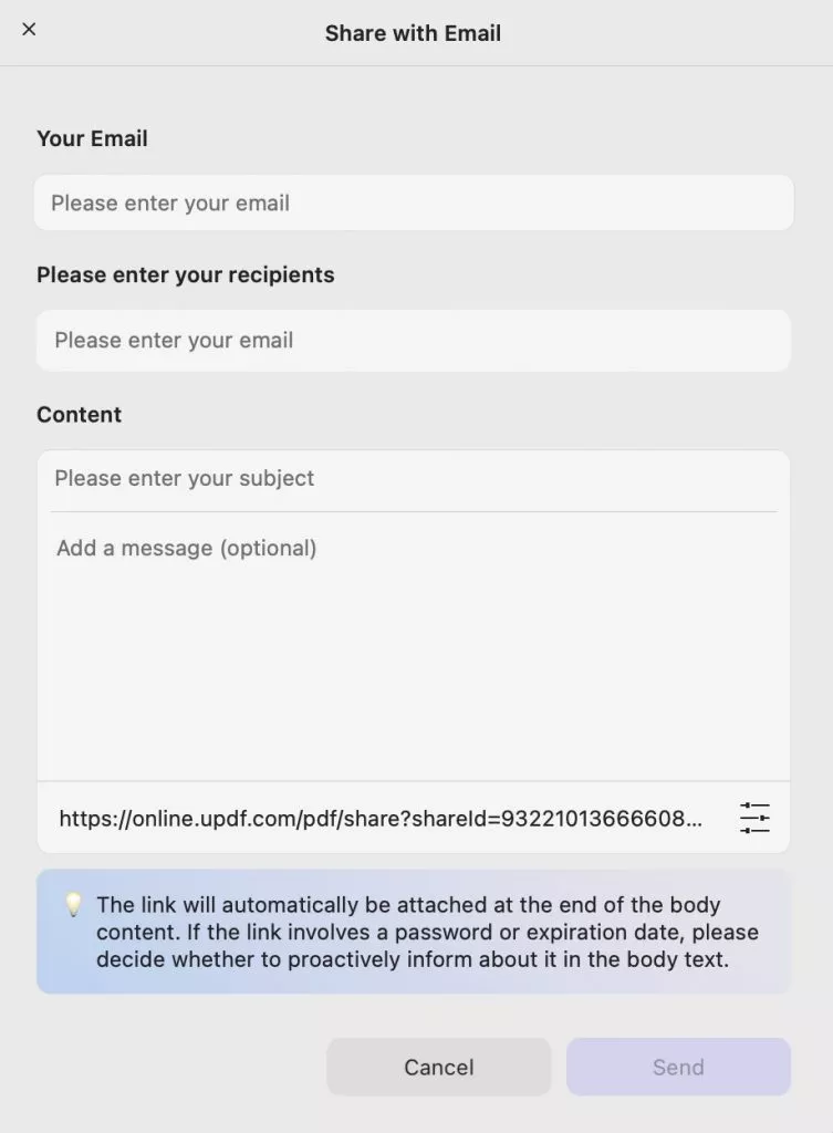 share via email with content updf windows 2