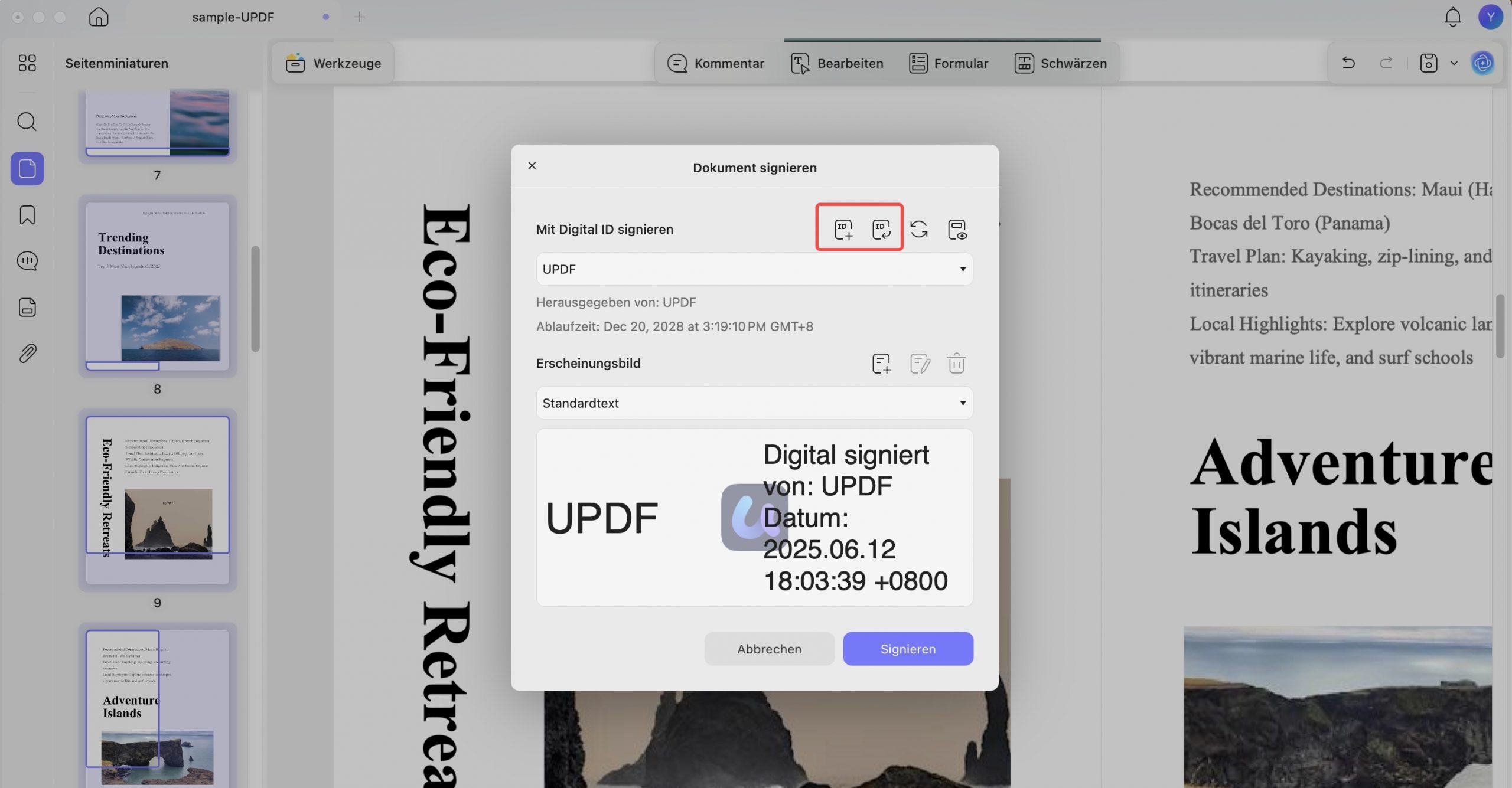 Digitale ID erstellen oder importieren