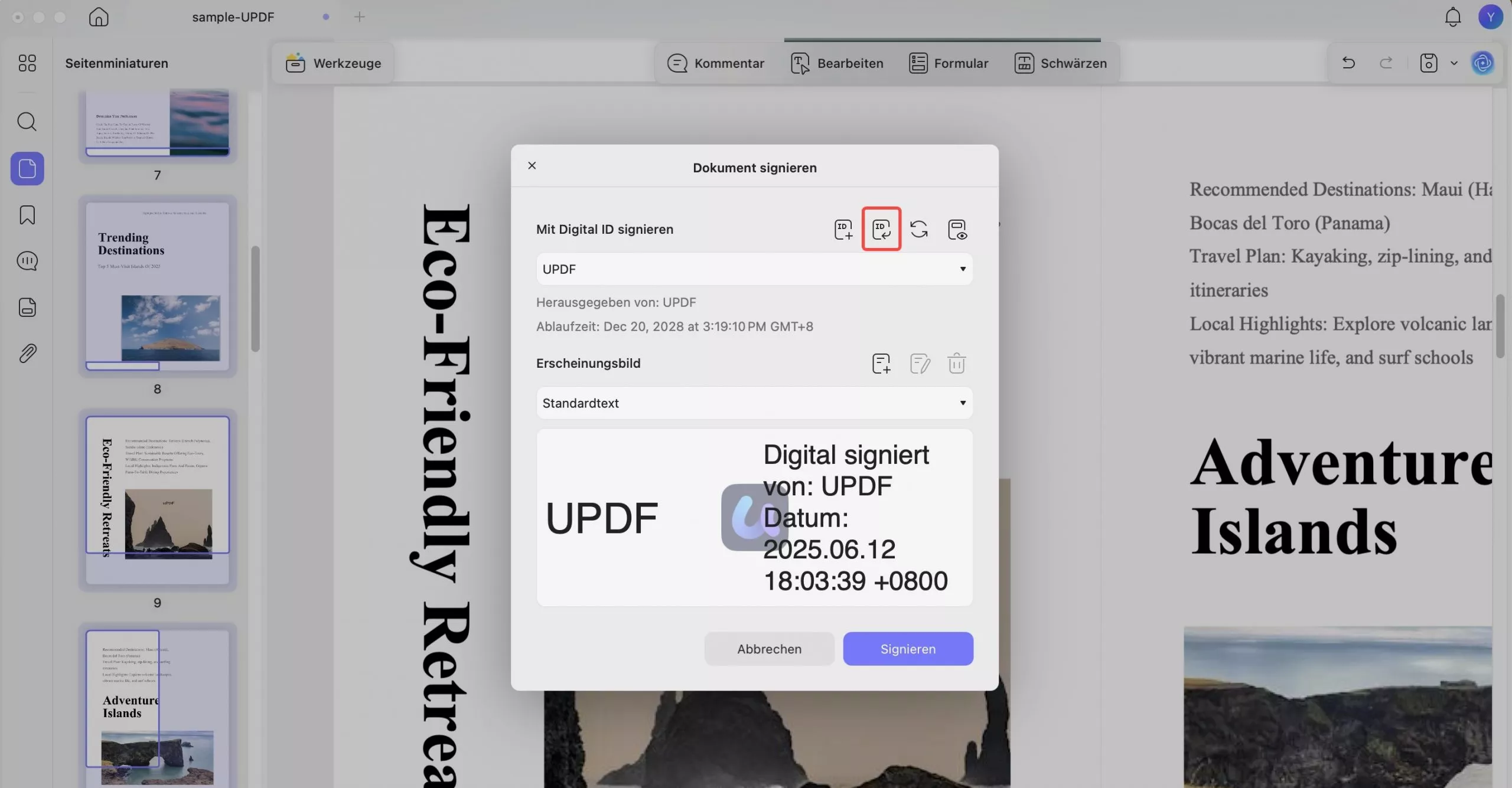 Importieren Ihrer digitalen Signatur
