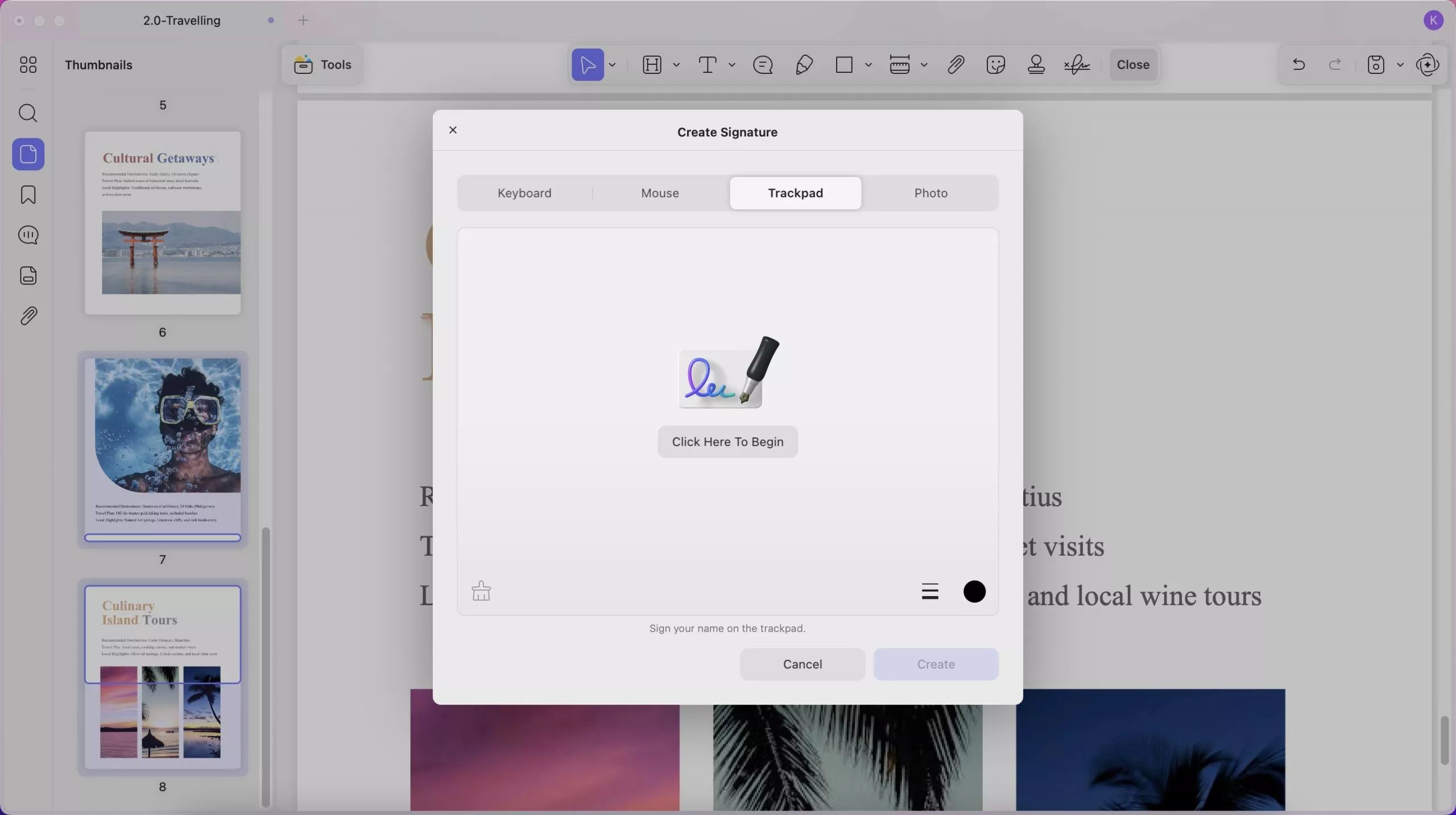 select trackpad to handwrite your signature